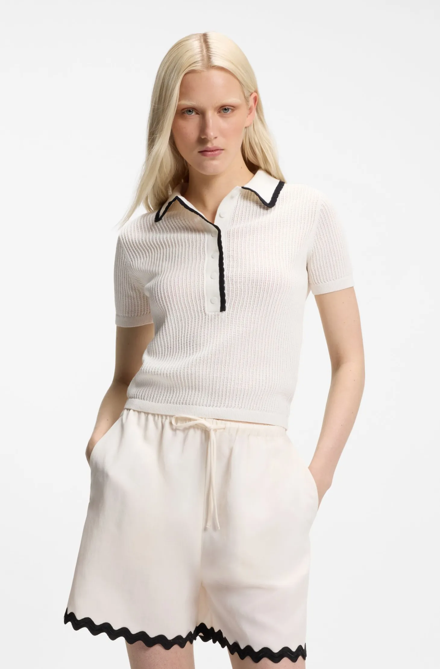 Pullover aus Pointelle-Baumwolle mit Muschelsaum
