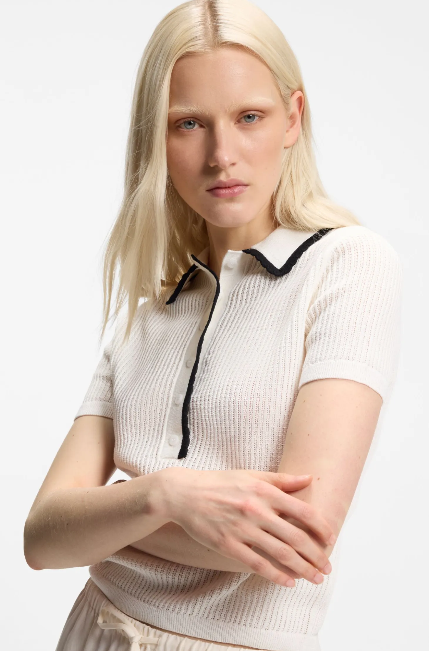 Pullover aus Pointelle-Baumwolle mit Muschelsaum