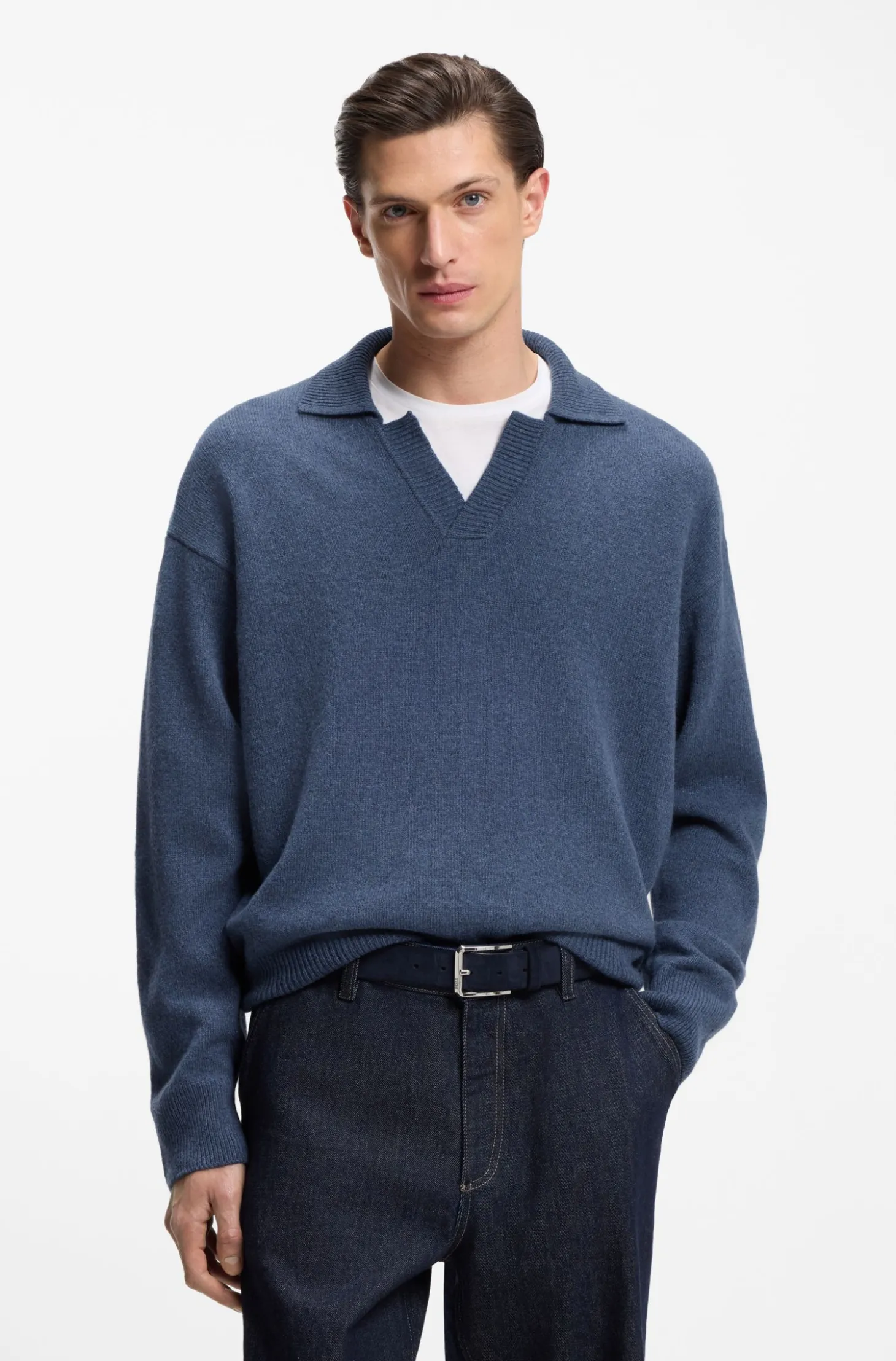 Pullover aus Schurwolle mit Johnny-Kragen