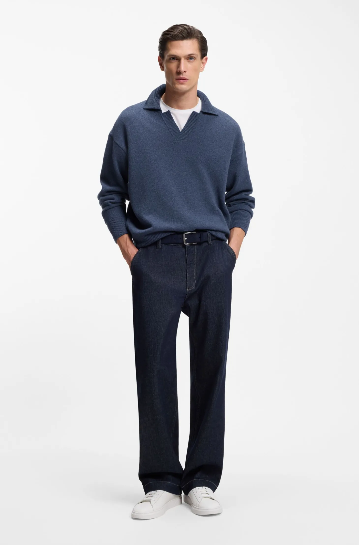 Pullover aus Schurwolle mit Johnny-Kragen