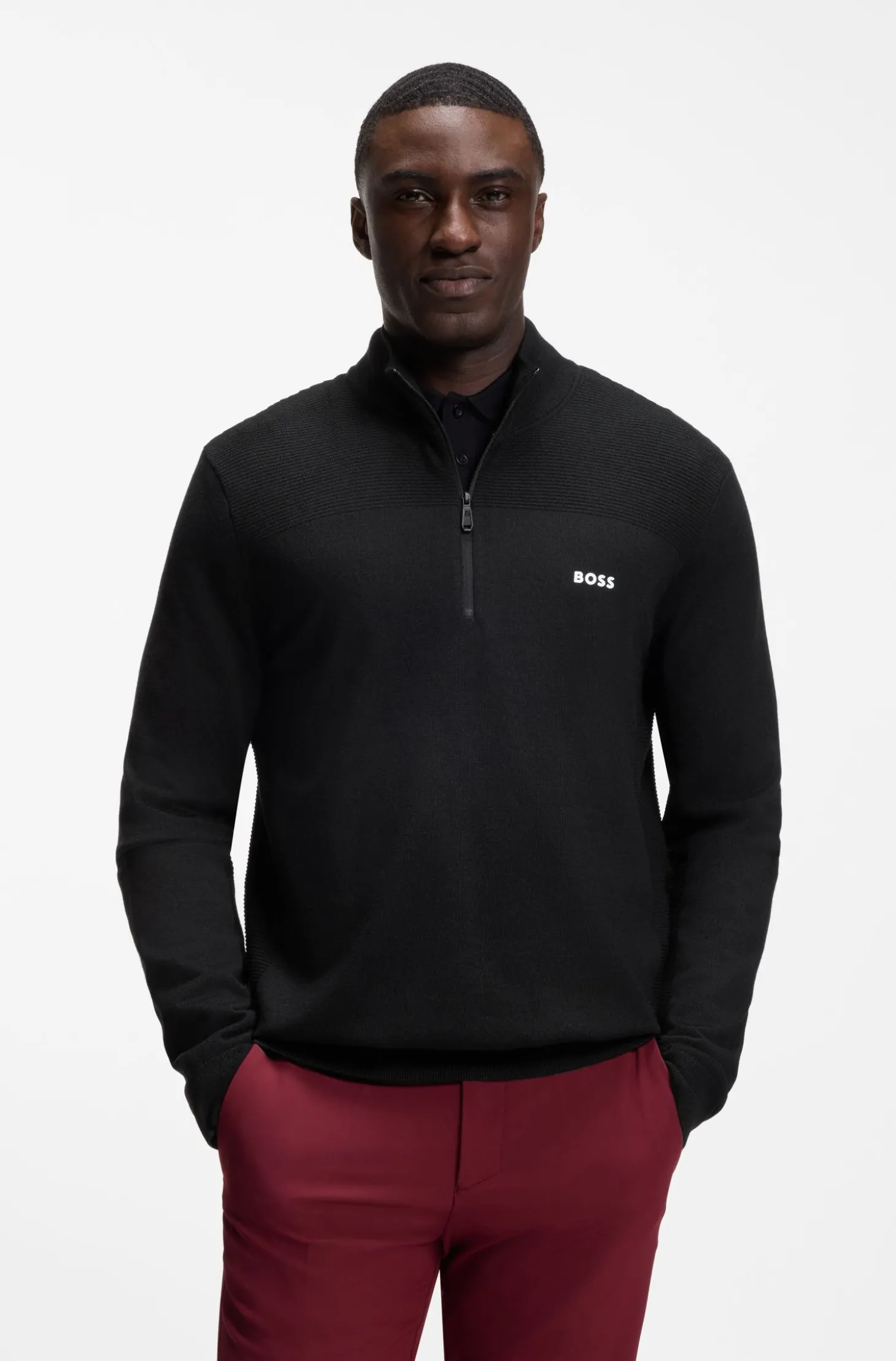 Pullover aus Schurwoll-Mix mit Troyerkragen und Logo