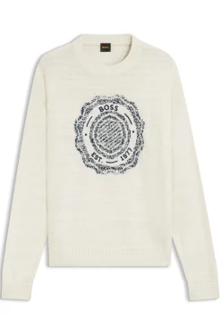 Pullover aus strukturiertem Strick mit Wappen-Logo-Intarsie