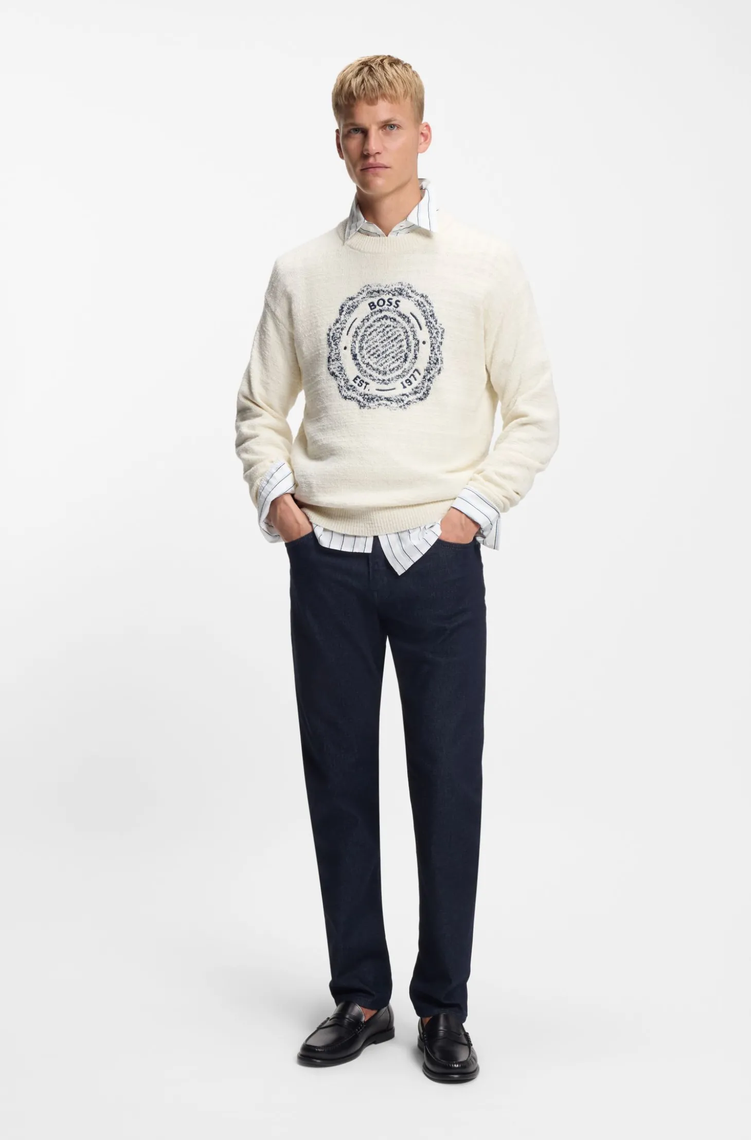 Pullover aus strukturiertem Strick mit Wappen-Logo-Intarsie