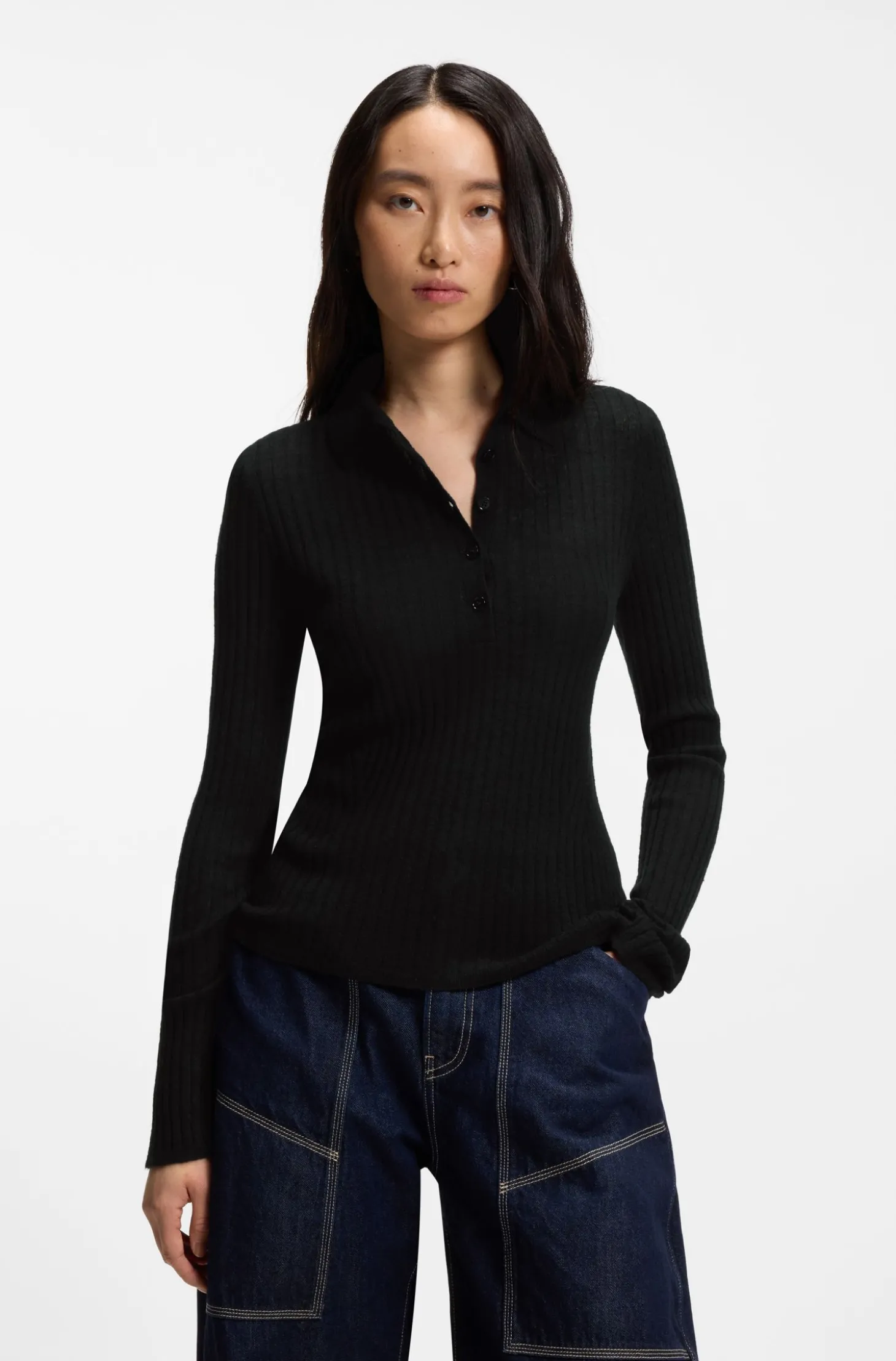 Pullover aus transparentem Woll-Mix mit Polokragen