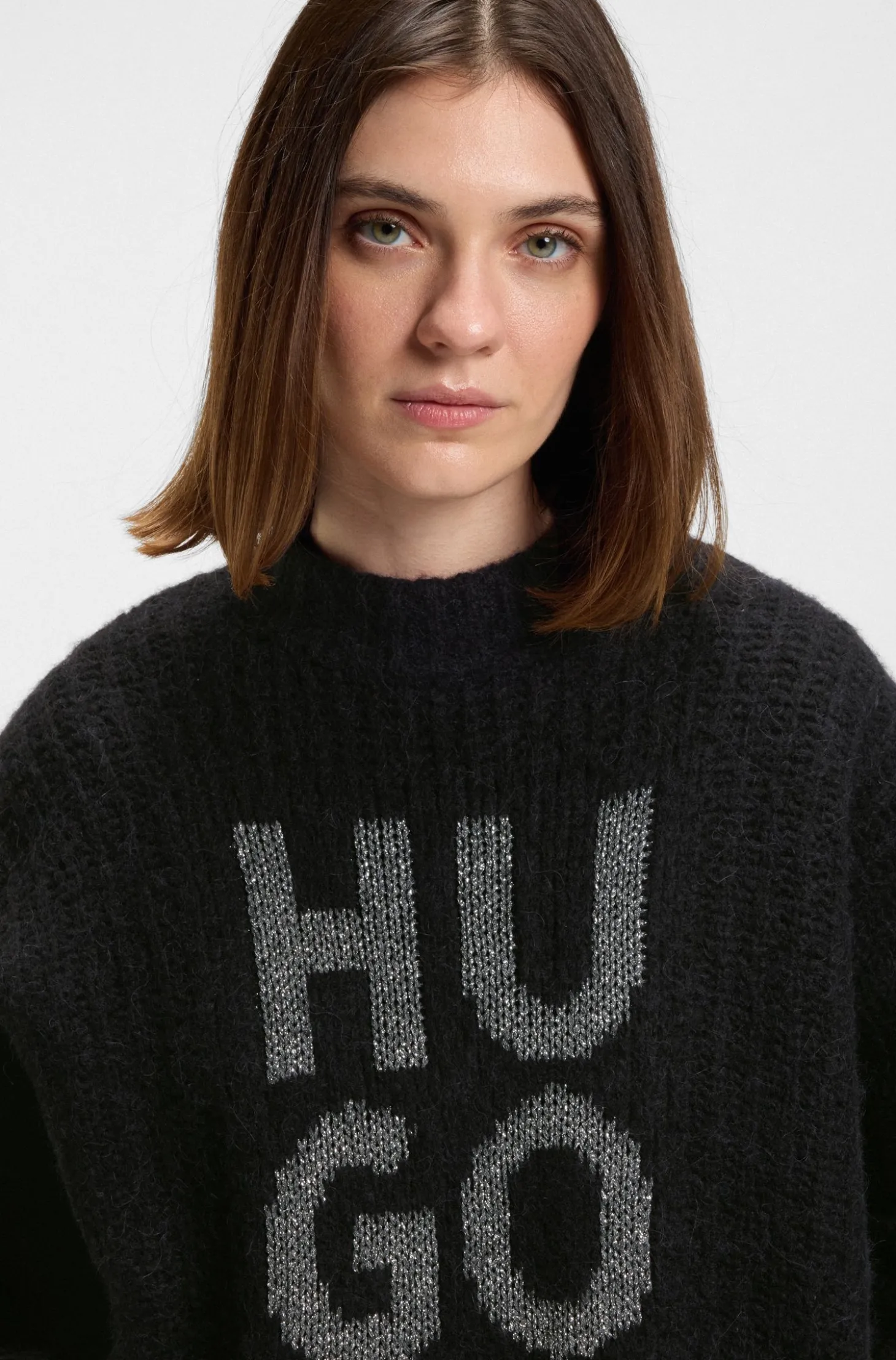 Pullover mit glitzerndem Stack-Logo, Woll- und Alpaka-Anteil