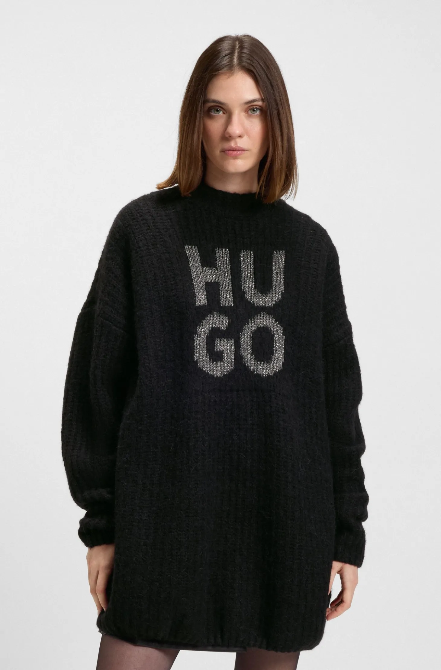 Pullover mit glitzerndem Stack-Logo, Woll- und Alpaka-Anteil
