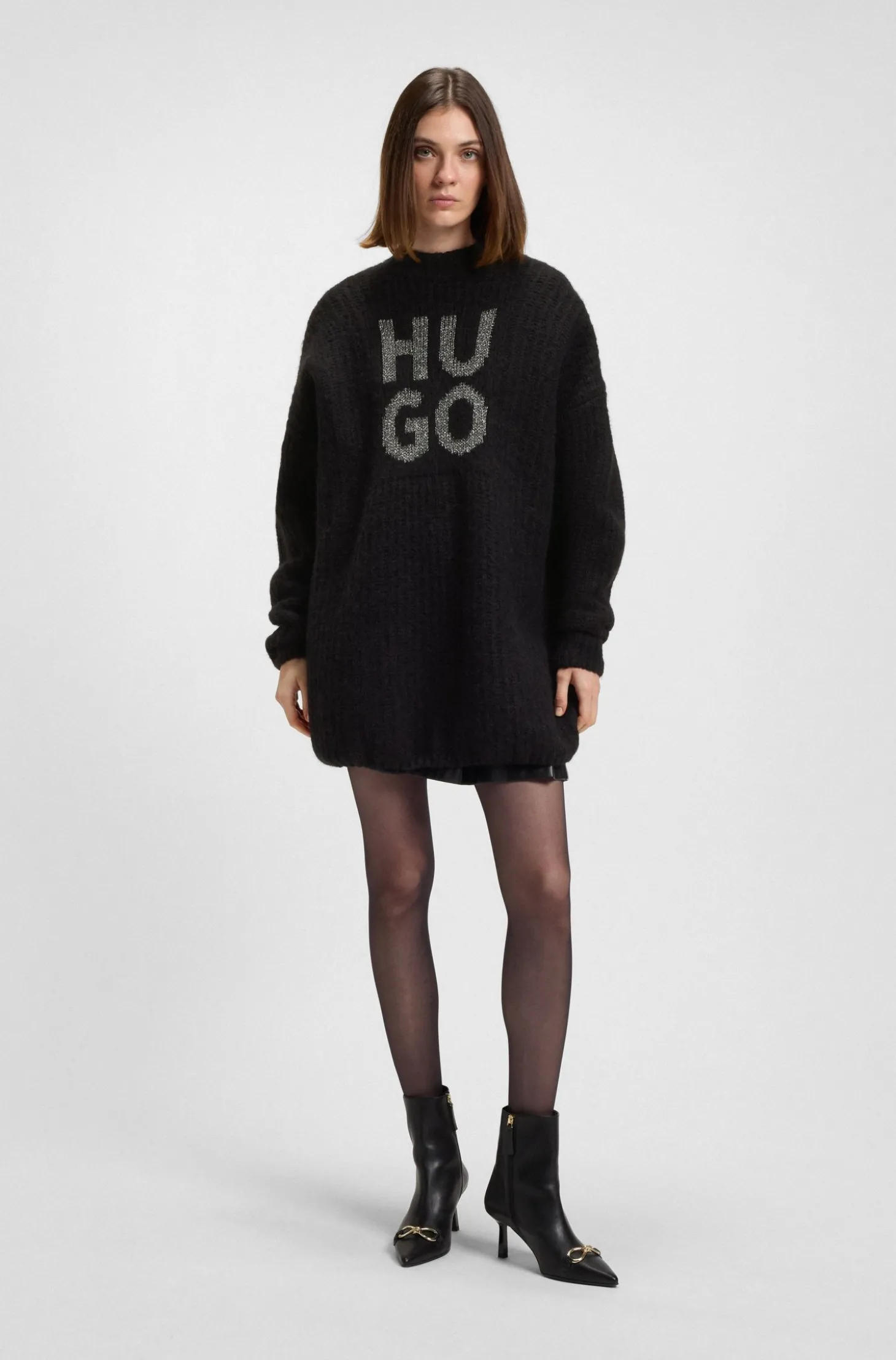 Pullover mit glitzerndem Stack-Logo, Woll- und Alpaka-Anteil