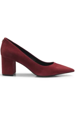 Pumps aus Veloursleder mit spitzer Kappe und Blockabsatz