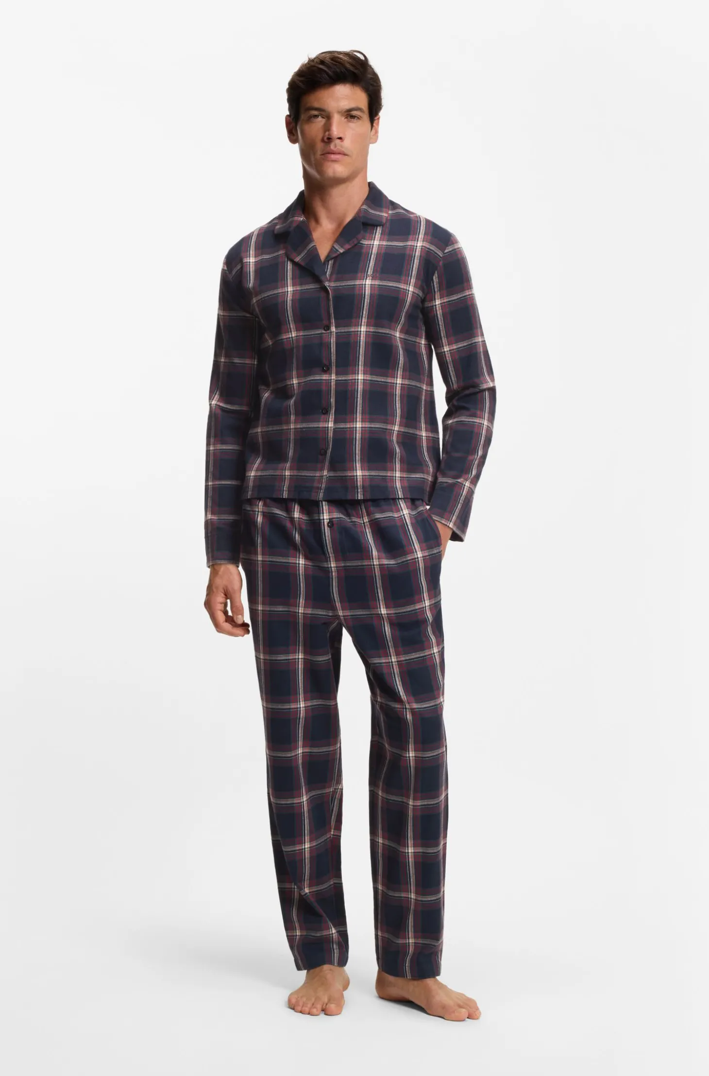 Pyjama-Hose aus Baumwoll-Mix mit tonalem Karo-Muster