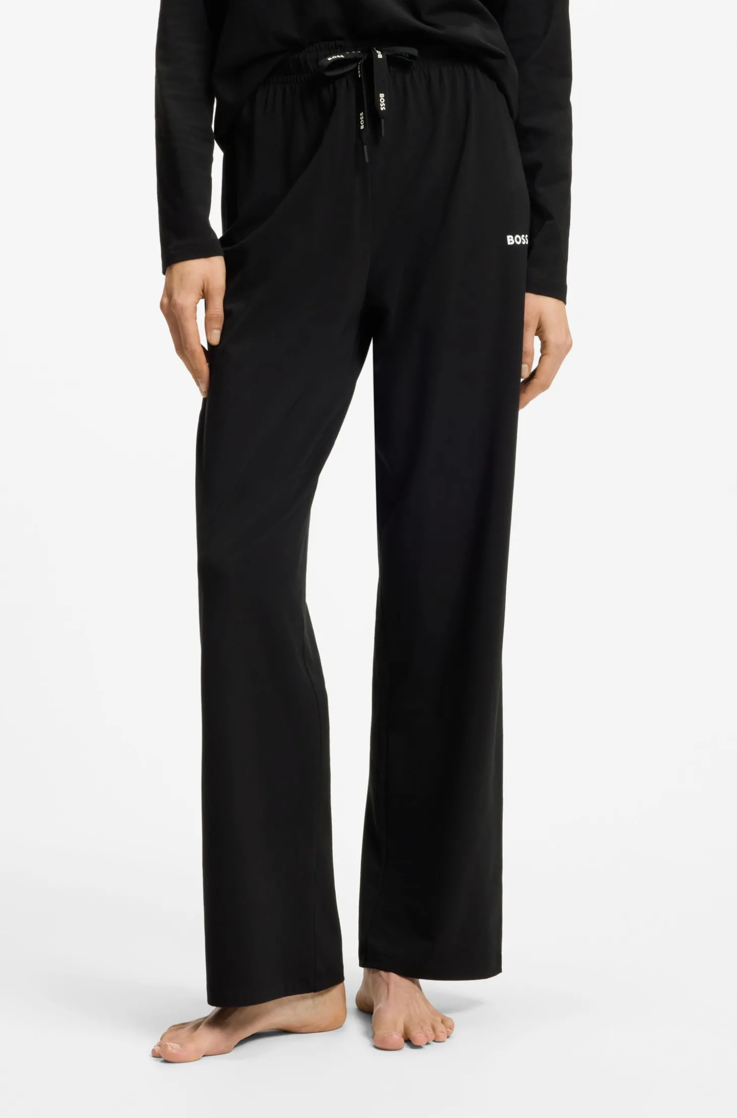 Pyjama-Hose aus Stretch-Baumwolle mit Tunnelzug und Logo-Detail