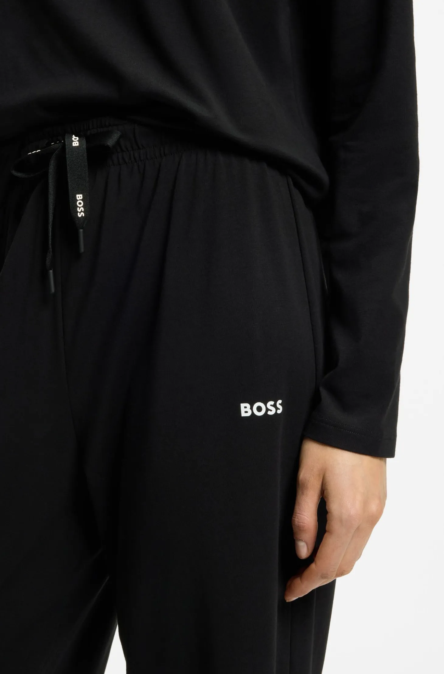 Pyjama-Hose aus Stretch-Baumwolle mit Tunnelzug und Logo-Detail