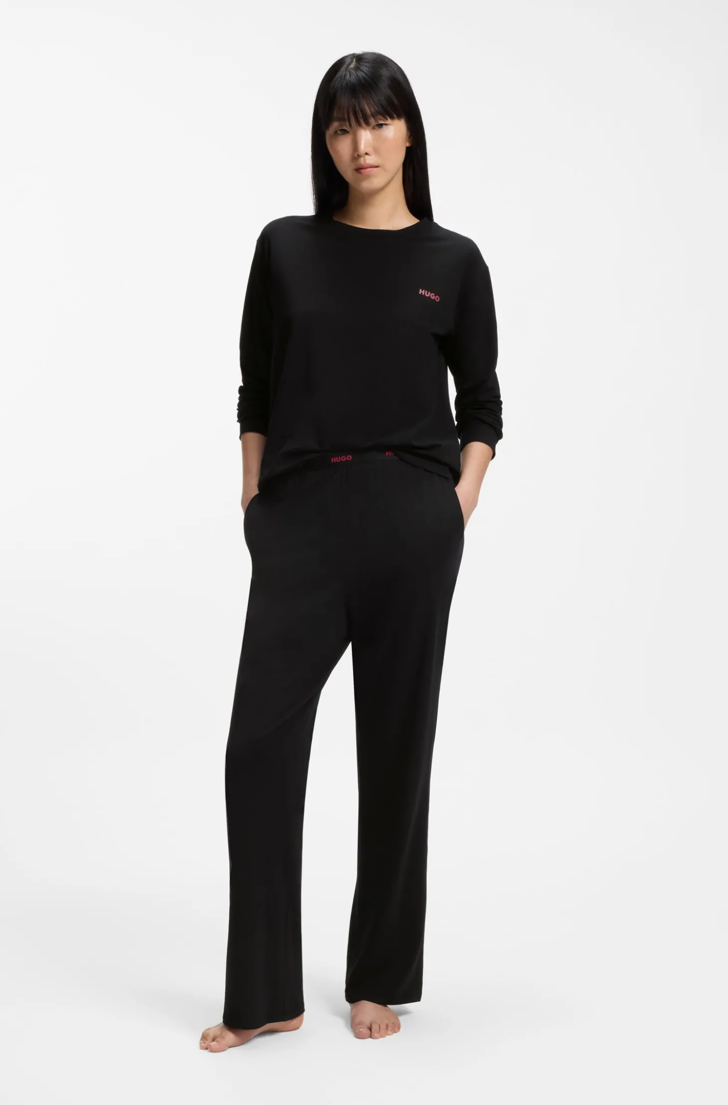 Pyjama-Hose aus Stretch-Baumwolle mit Logos am Bund