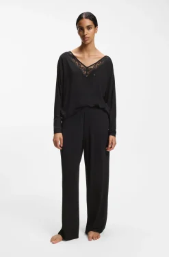 Pyjama-Hose mit spitzenbesetzten Taschen
