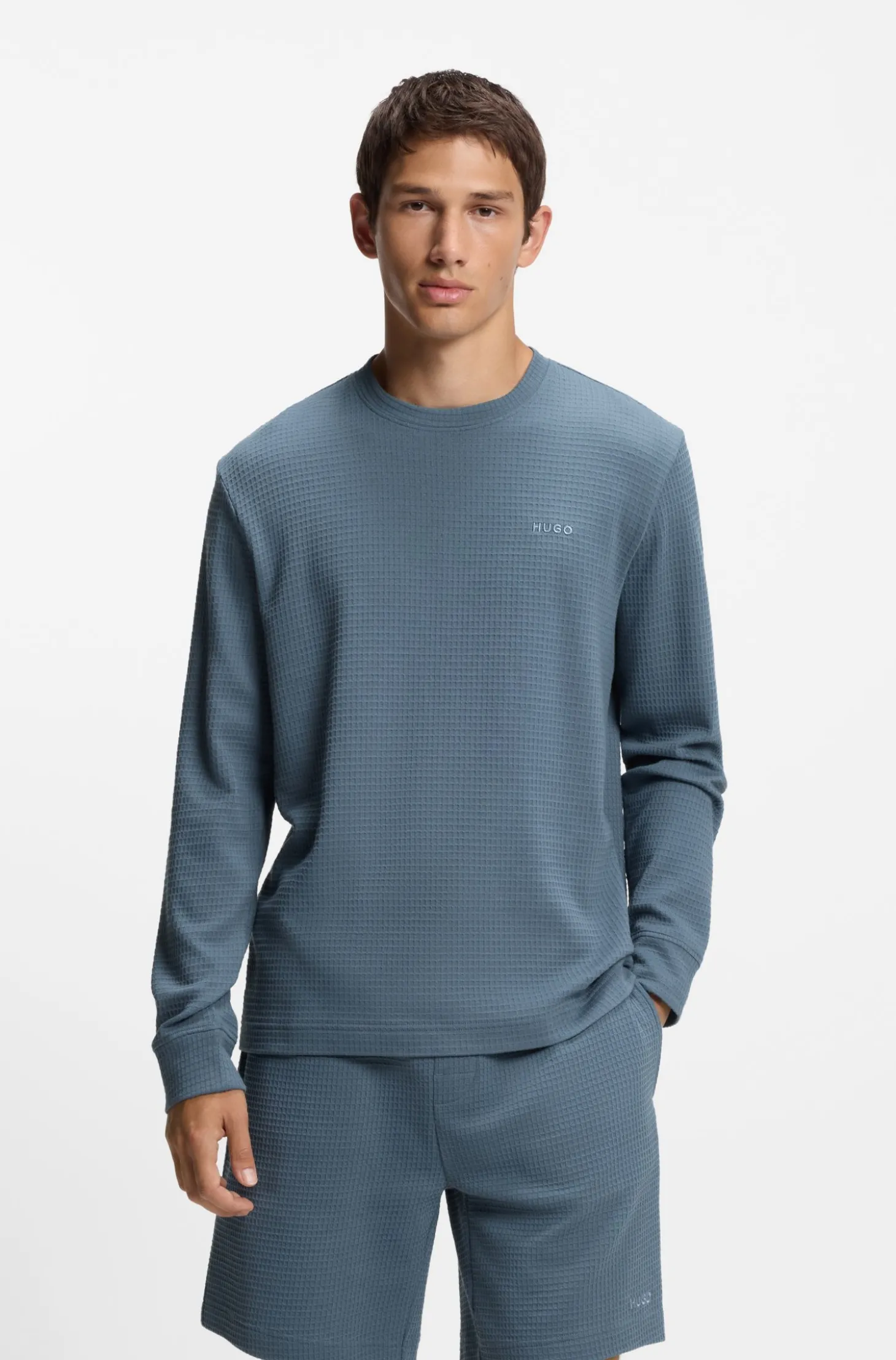 Pyjama-Shirt aus Baumwoll-Mix mit Waffelstruktur