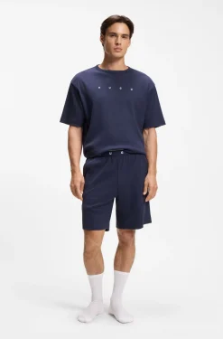 Pyjama-Shirt aus Baumwoll-Mix mit Logo-Stickerei