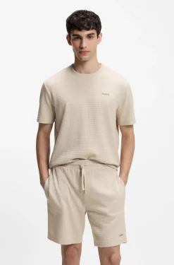 Pyjama-Shirt mit Waffelstruktur und Logo-Stickerei