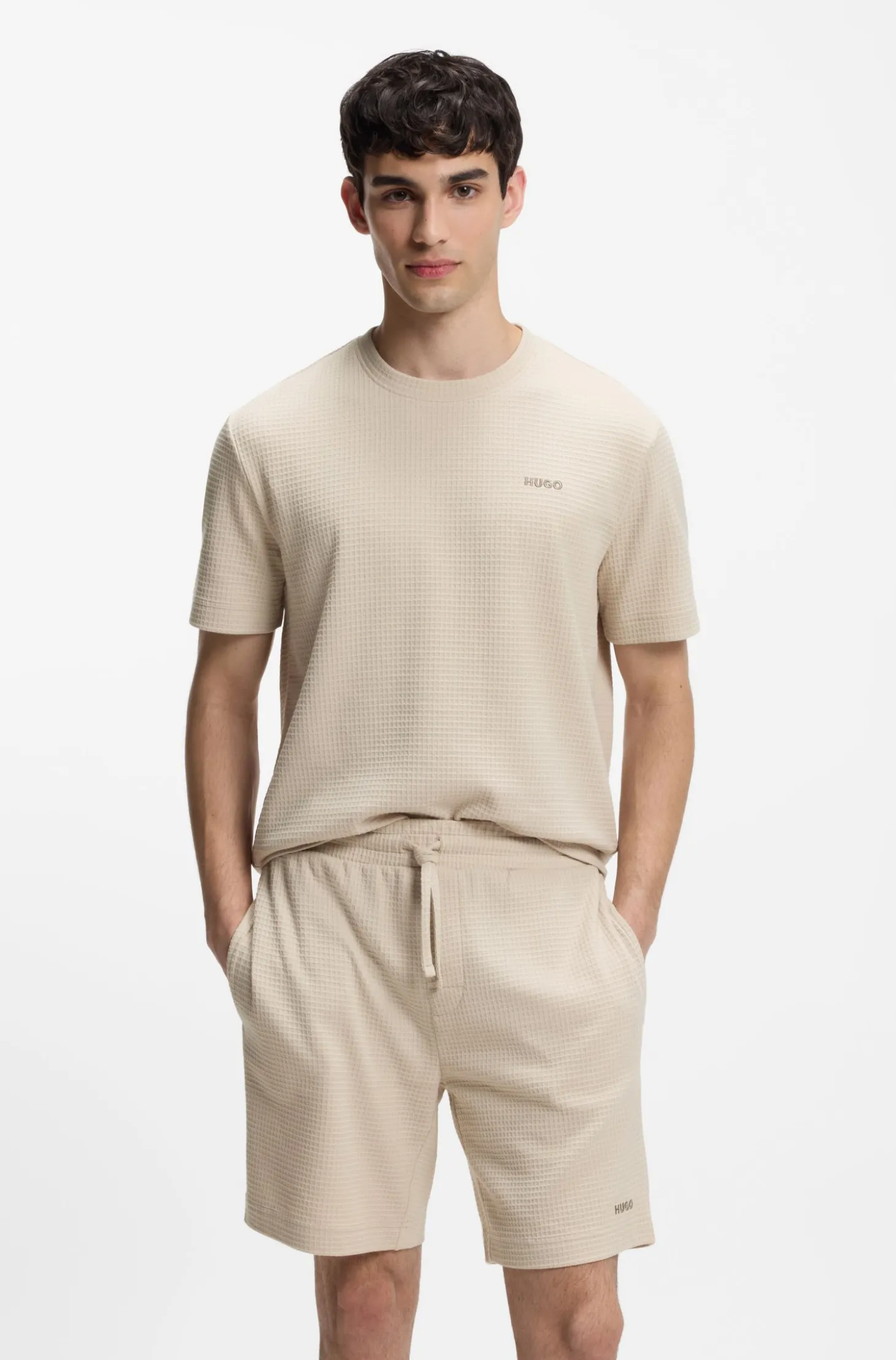 Pyjama-Shirt mit Waffelstruktur und Logo-Stickerei