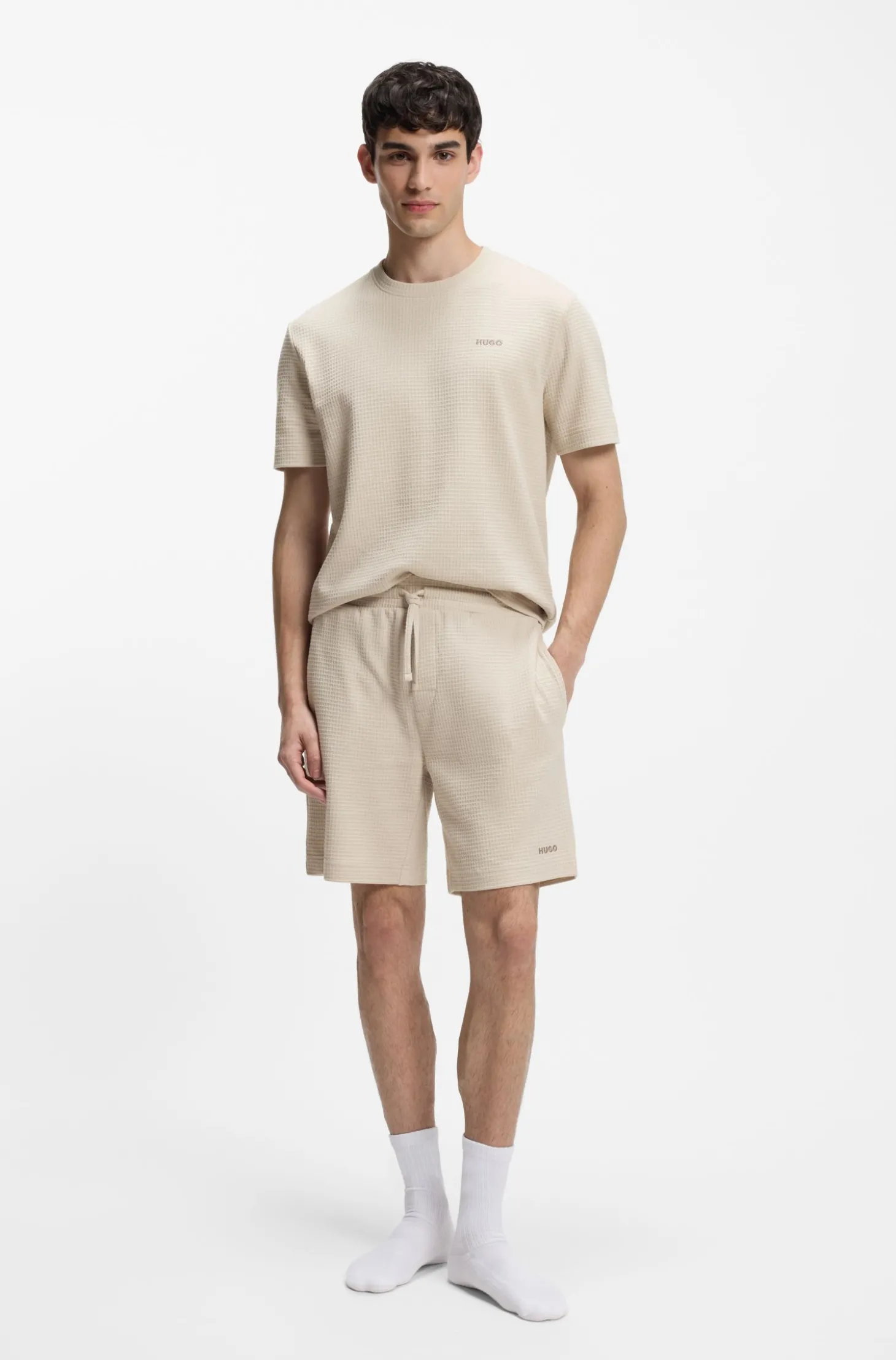 Pyjama-Shirt mit Waffelstruktur und Logo-Stickerei