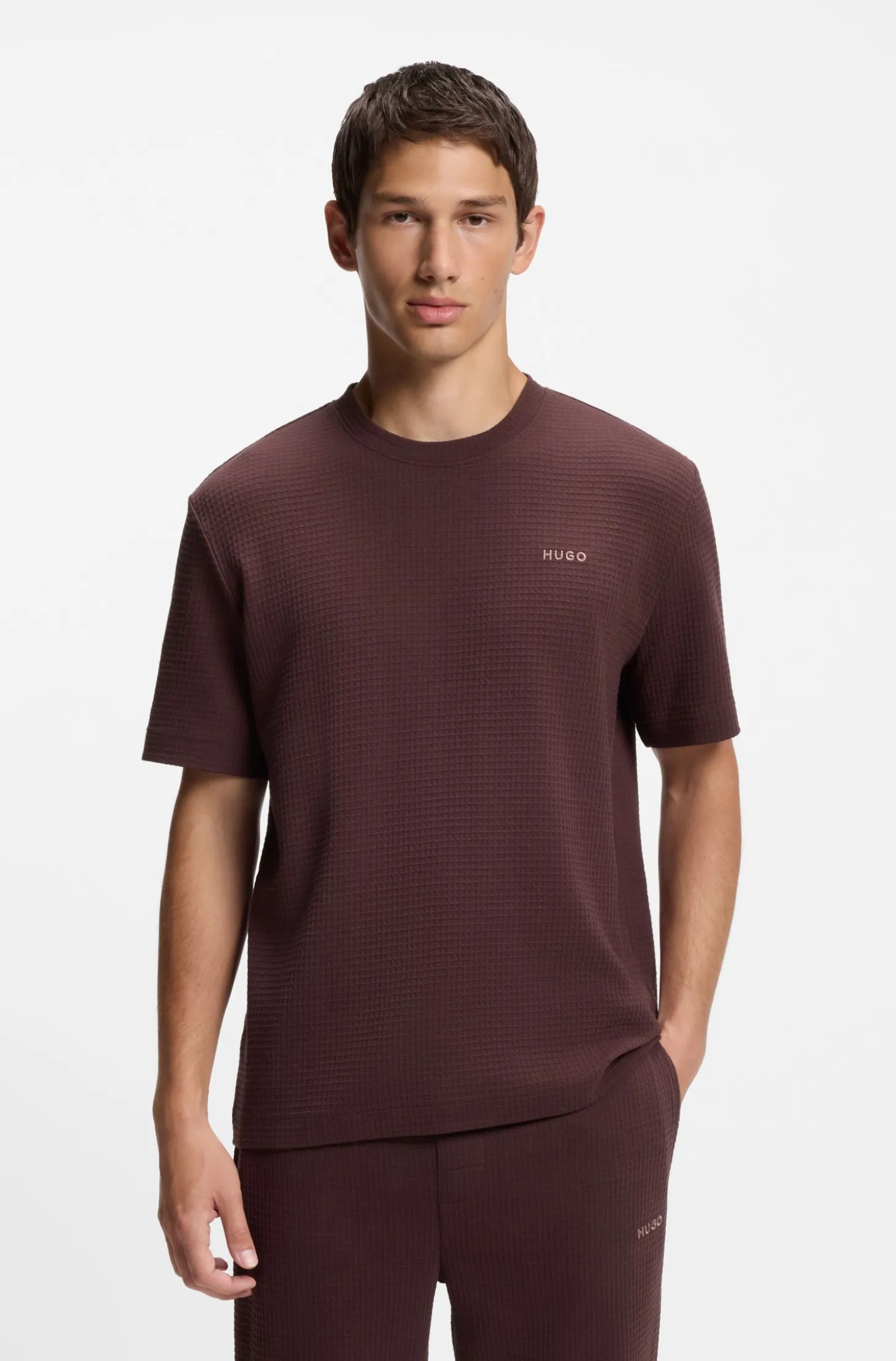 Pyjama-Shirt mit Waffelstruktur und Logo-Stickerei