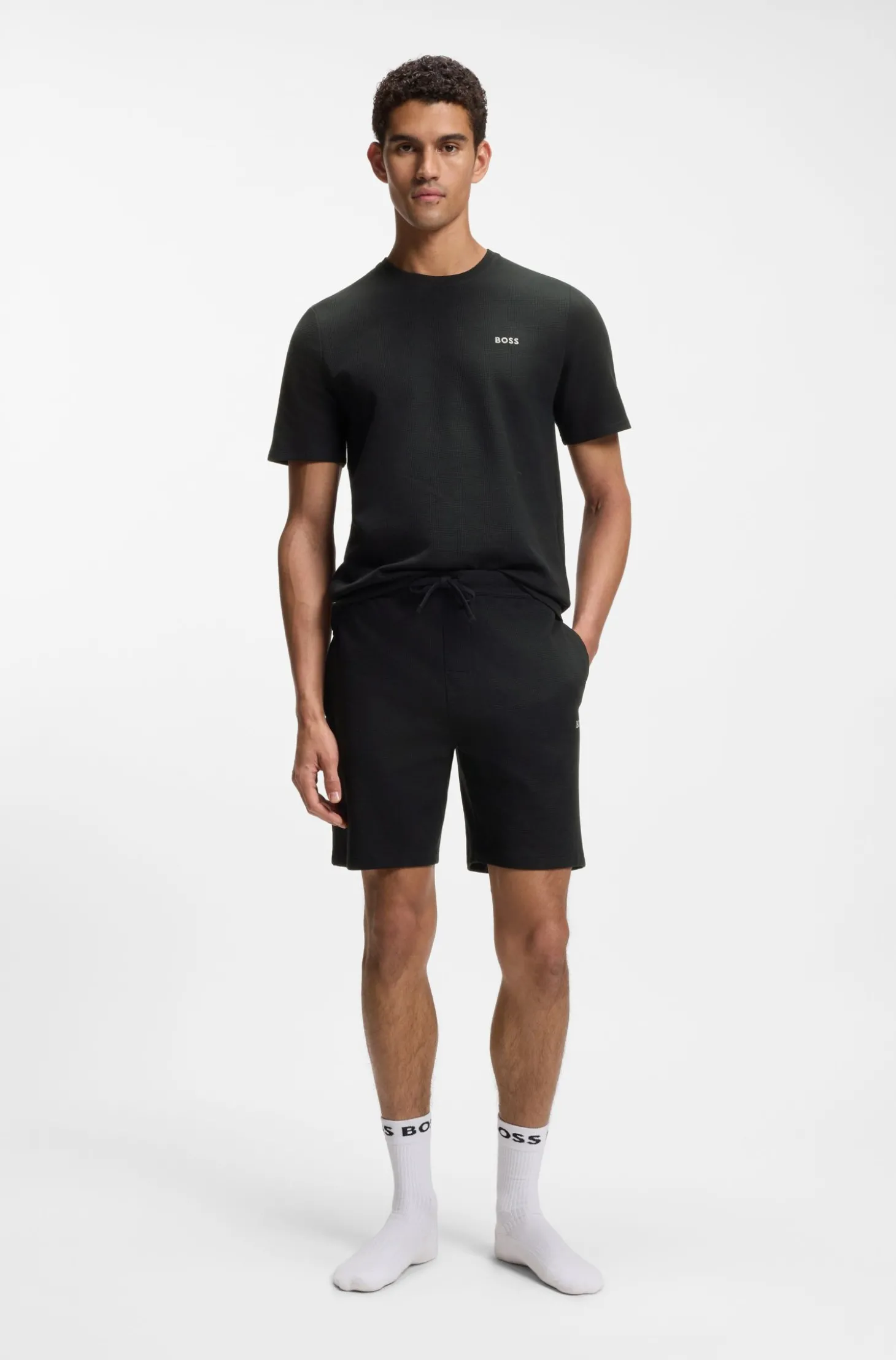 Pyjama-Shorts aus Baumwoll-Mix mit Logo-Stickerei