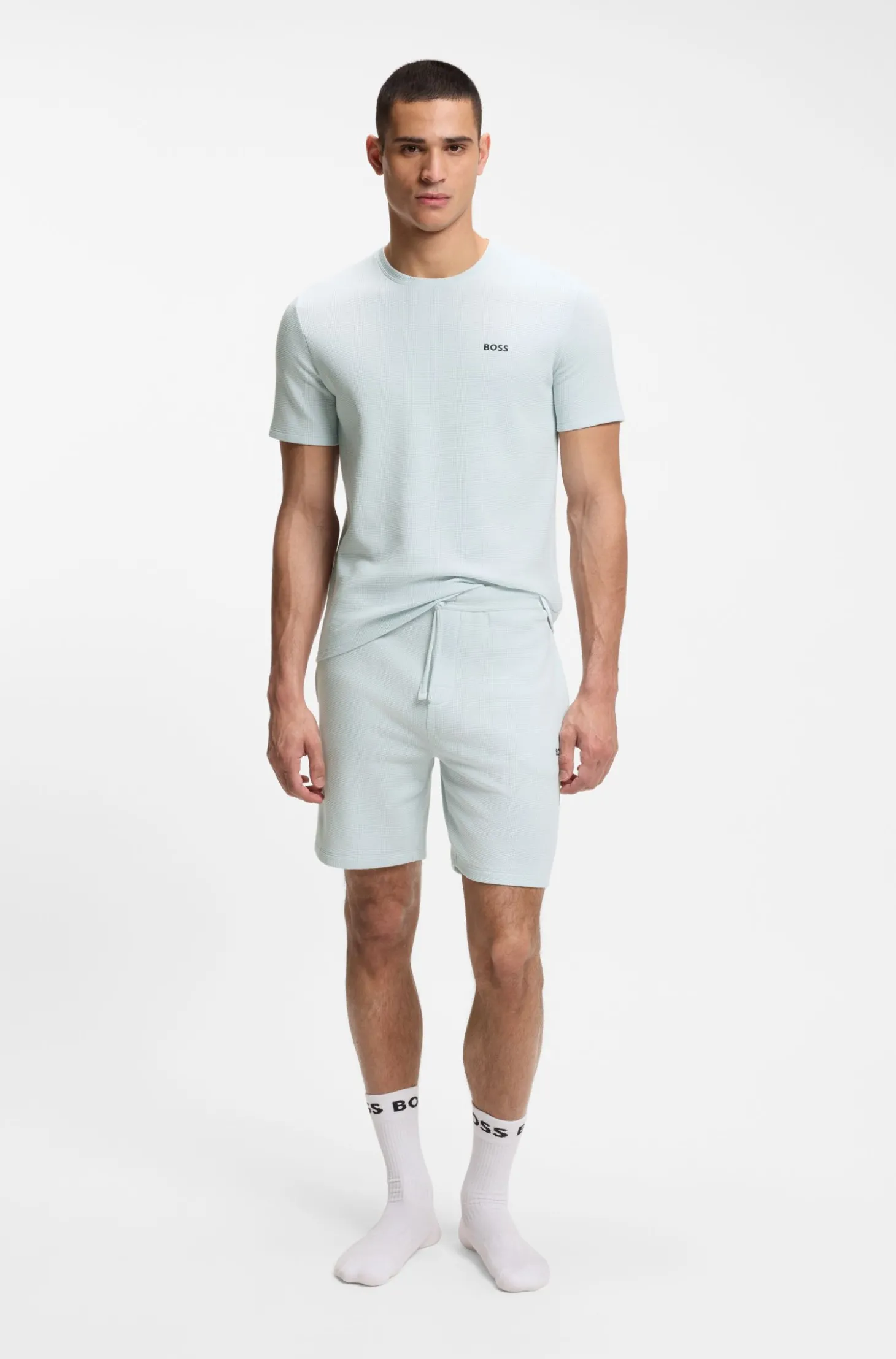 Pyjama-Shorts aus Baumwoll-Mix mit Logo-Stickerei