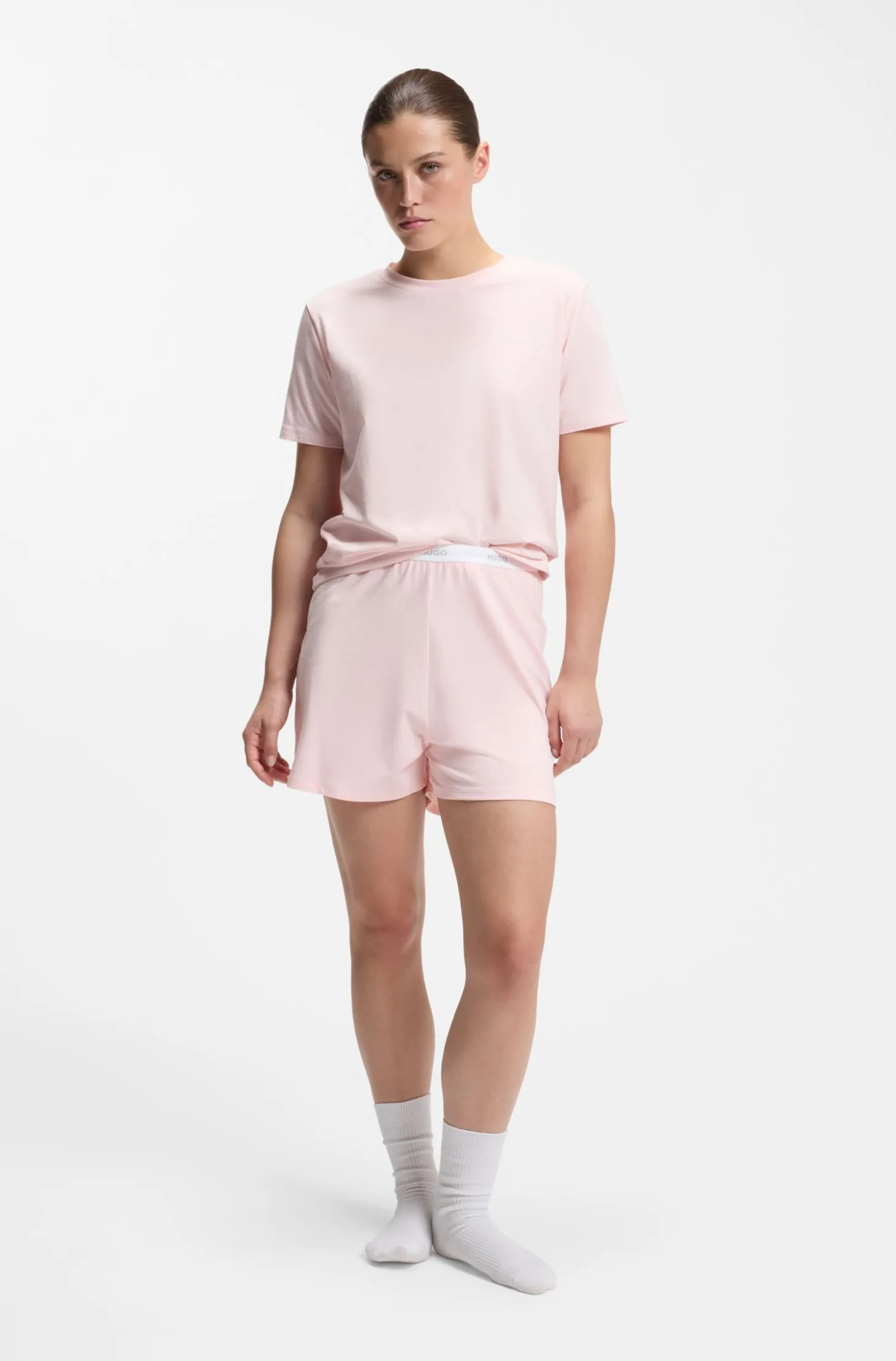 Pyjama-Shorts aus elastischem Baumwoll-Jersey mit Logo-Bund