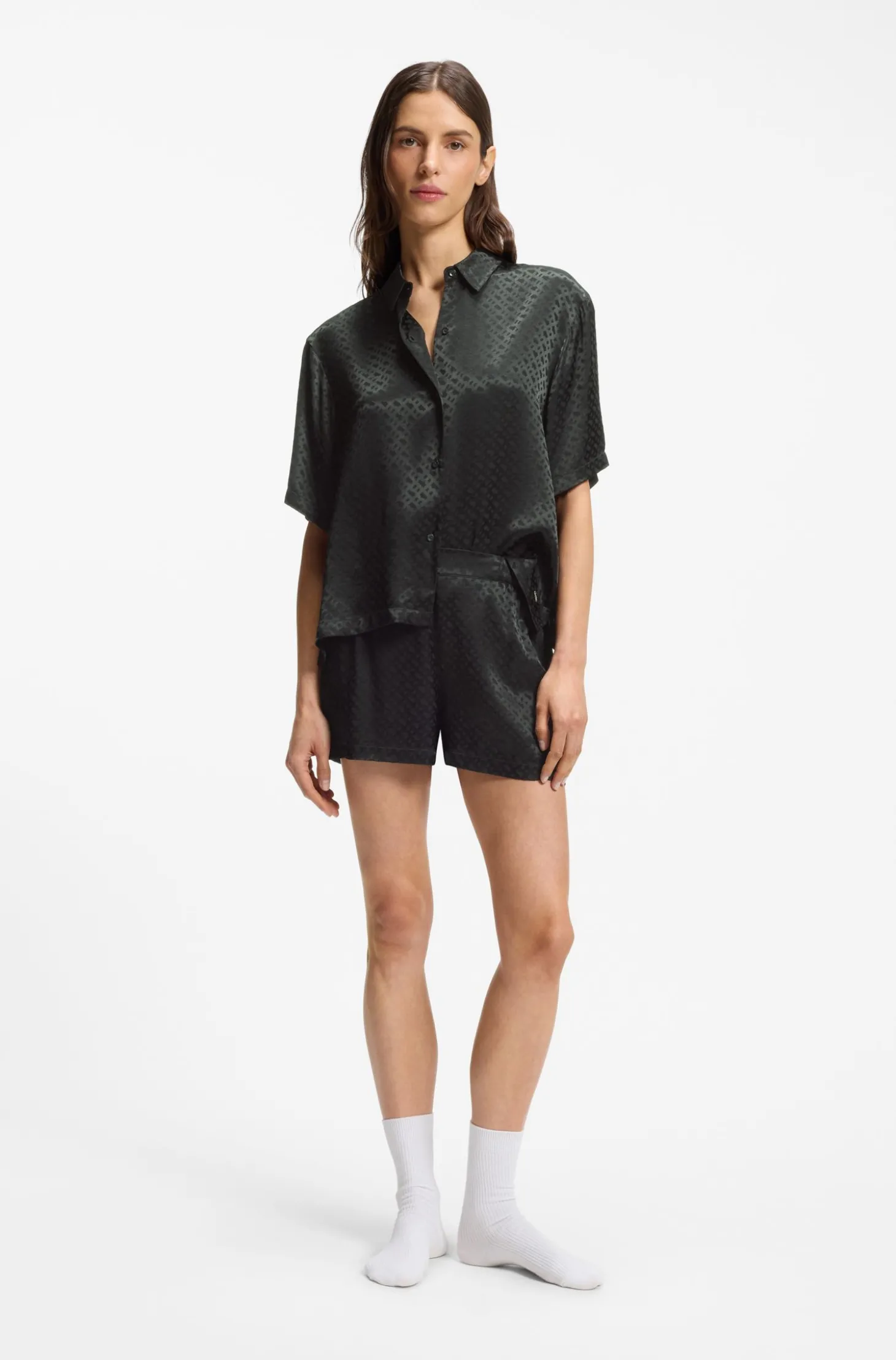 Pyjama-Shorts aus Satin mit Monogramm-Jacquard