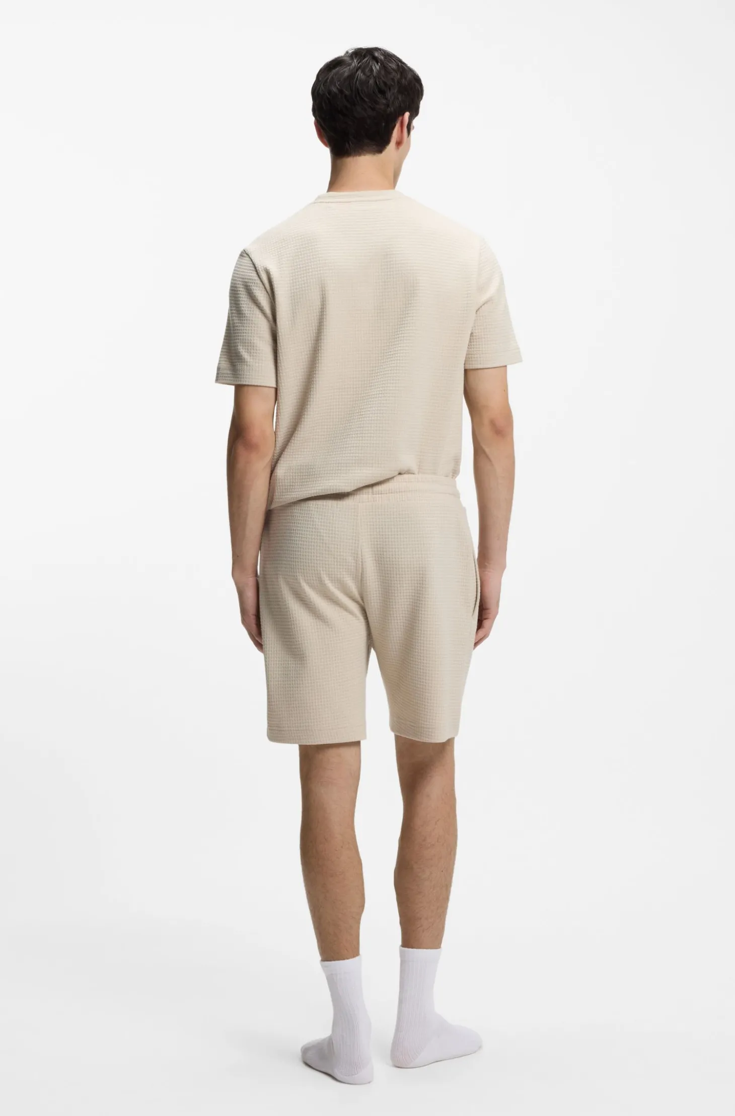 Pyjama-Shorts mit Waffelstruktur und Logo-Stickerei
