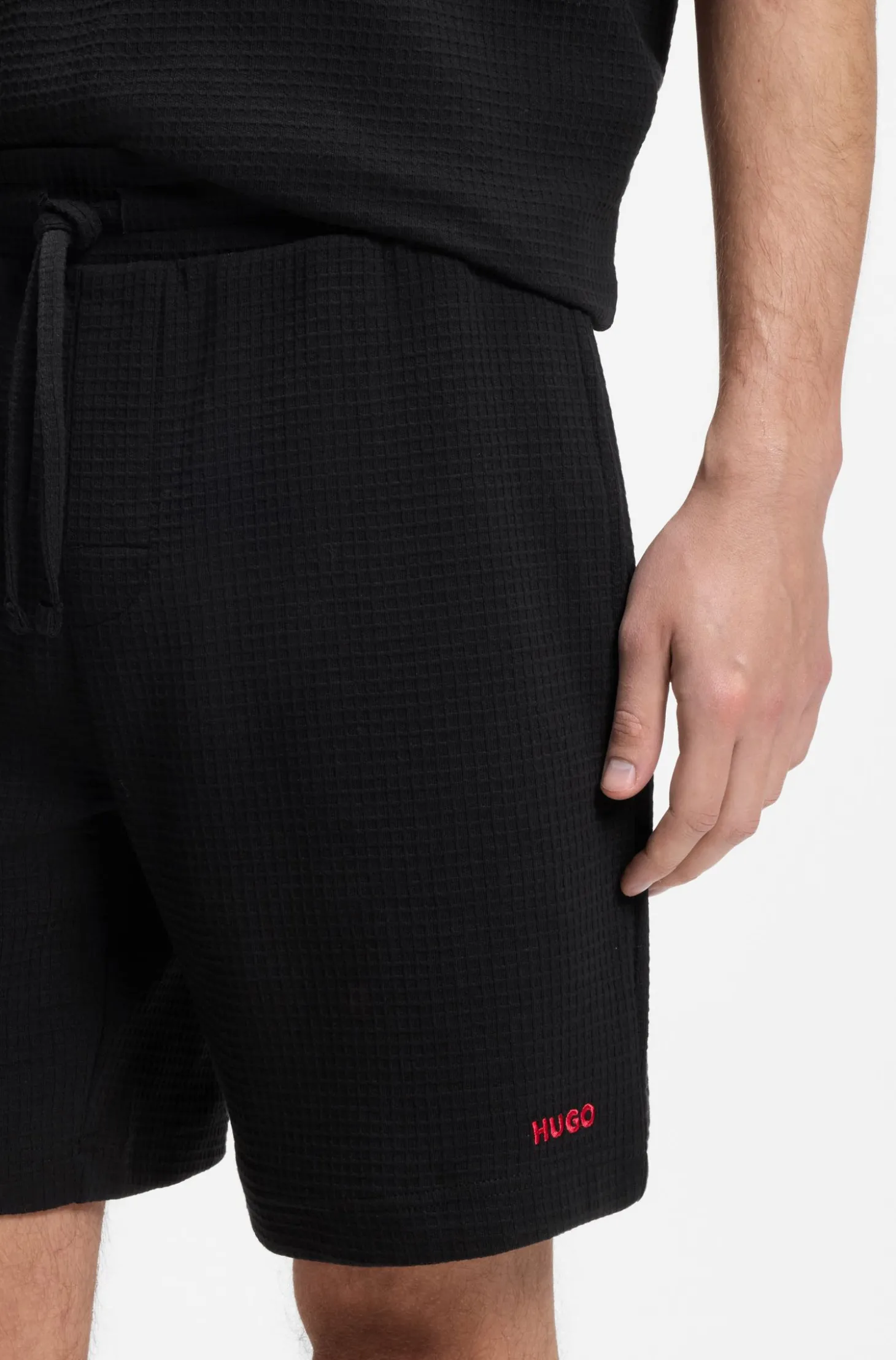 Pyjama-Shorts mit Waffelstruktur und Logo-Stickerei