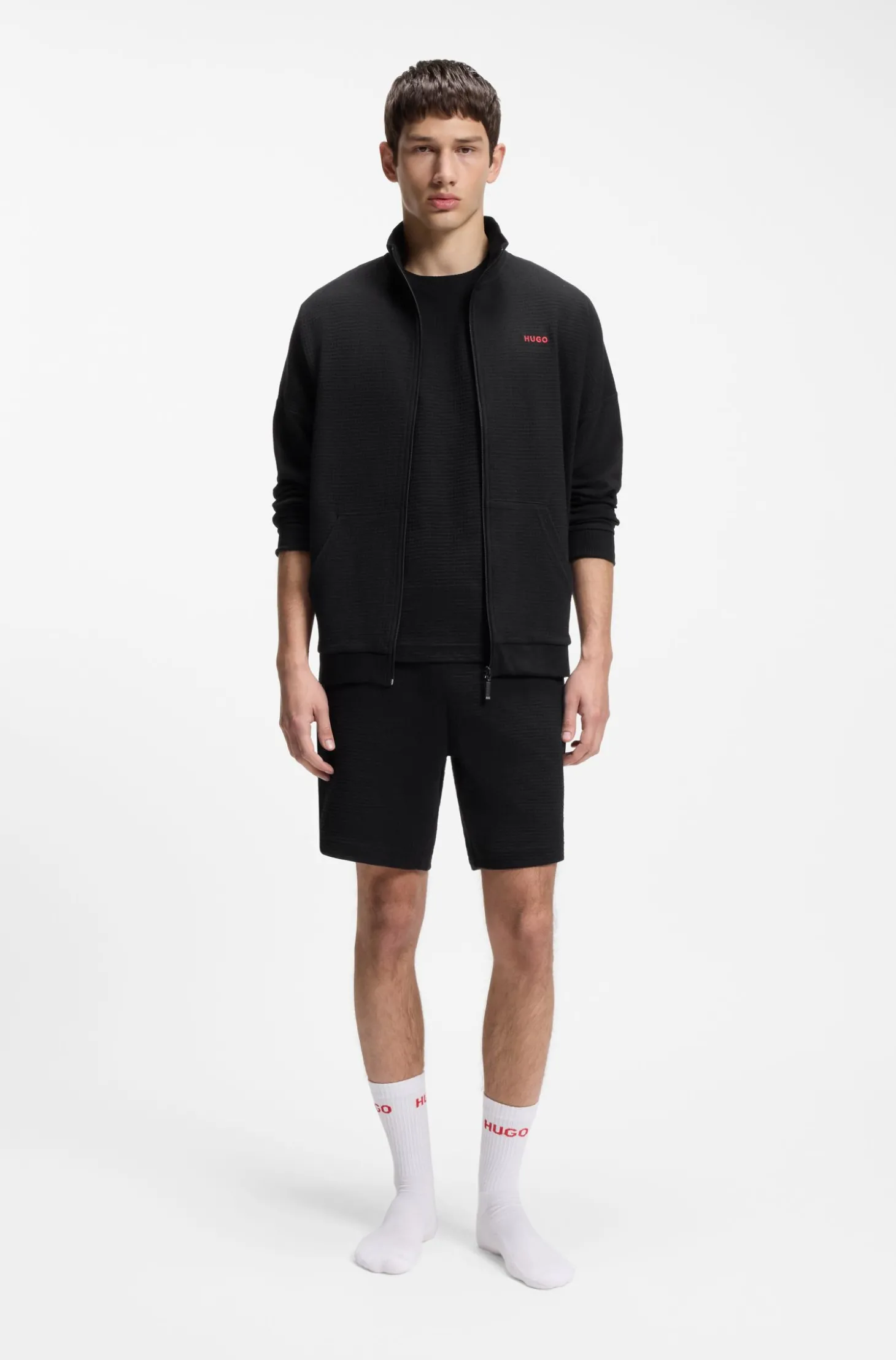 Pyjama-Shorts mit Waffelstruktur und Logo-Stickerei