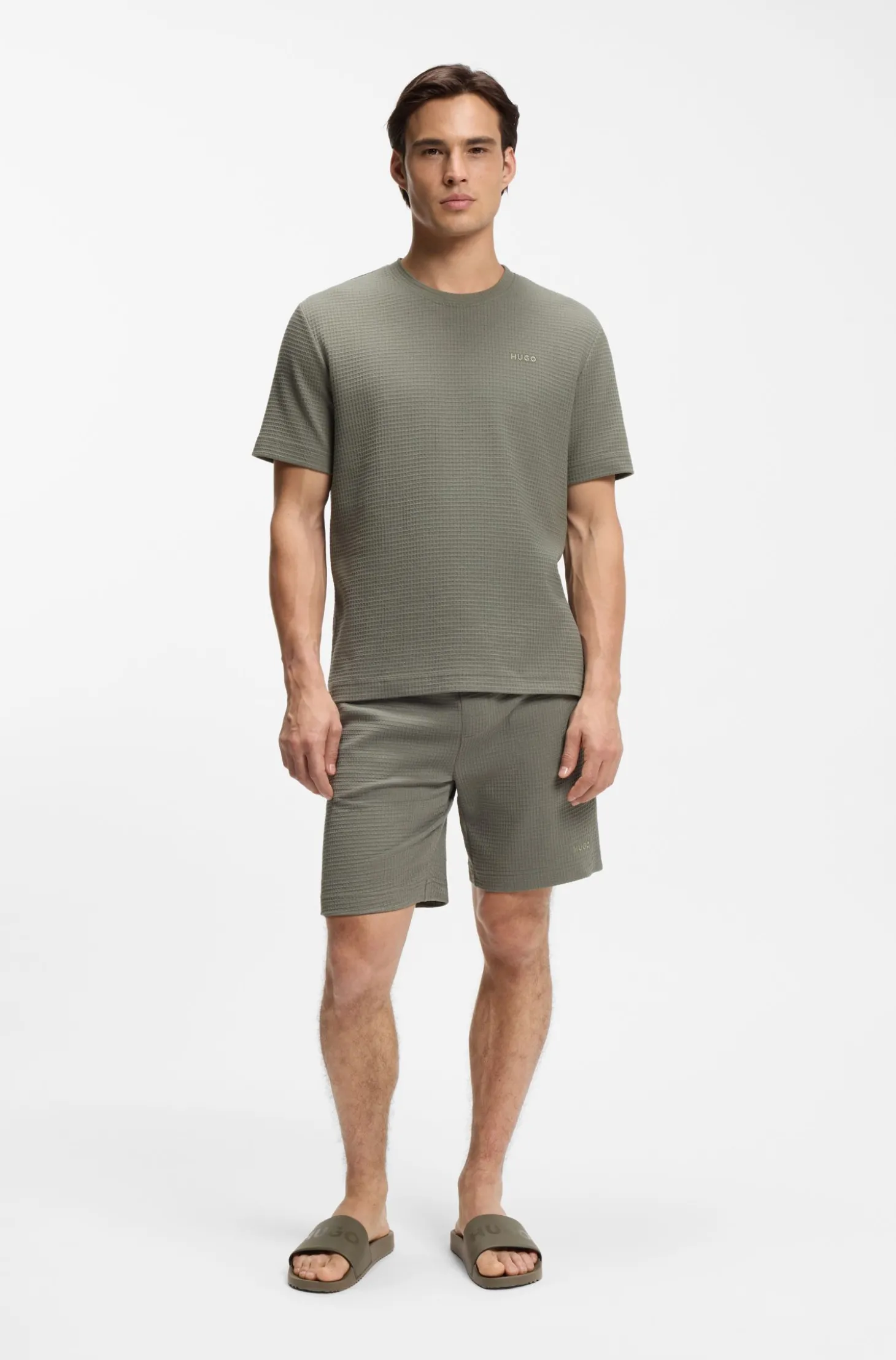 Pyjama-Shorts mit Waffelstruktur und Logo-Stickerei