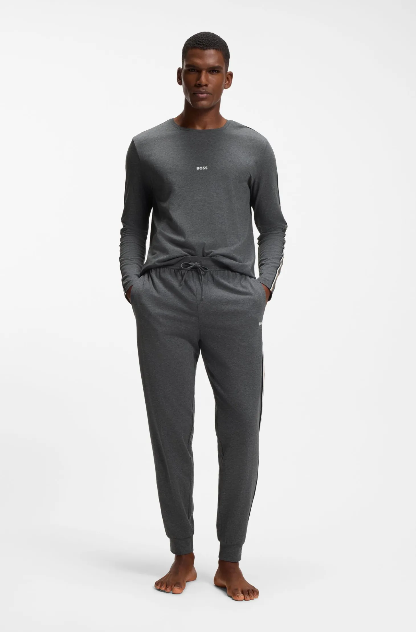 Pyjama-Top aus Baumwolle mit gestreiften Ärmel-Details