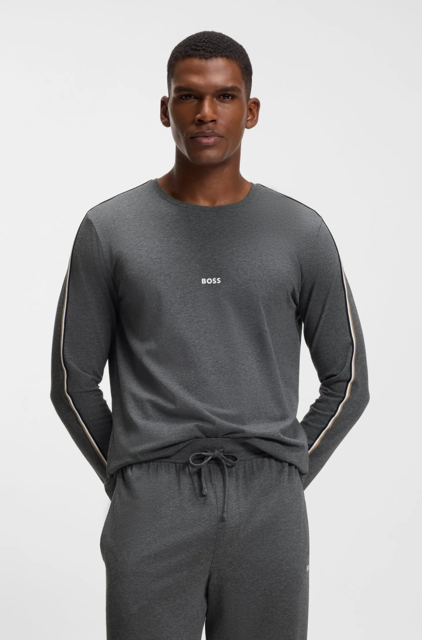 Pyjama-Top aus Baumwolle mit gestreiften Ärmel-Details