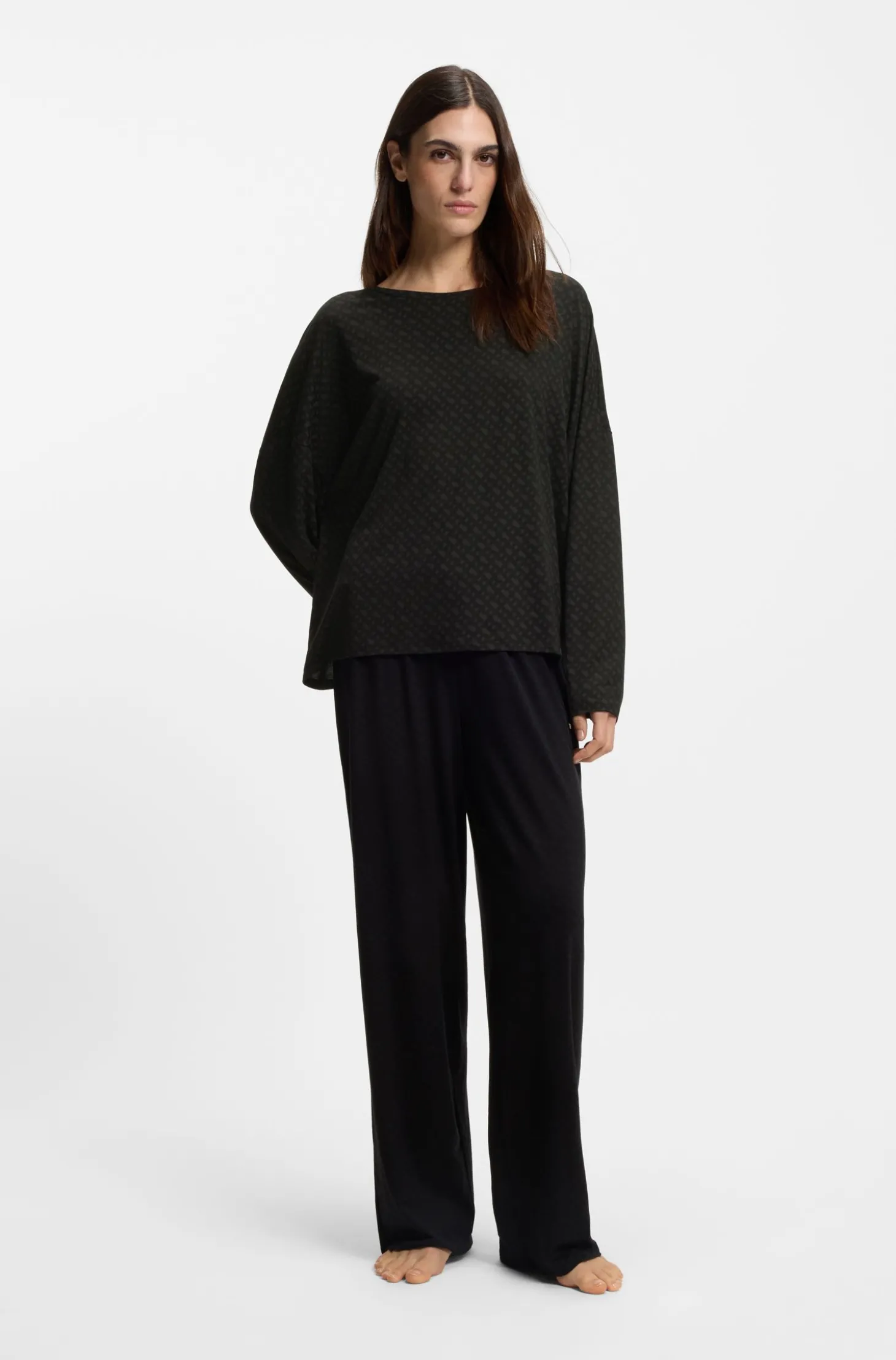 Pyjama-Top mit Monogramm-Print und Fledermausärmeln