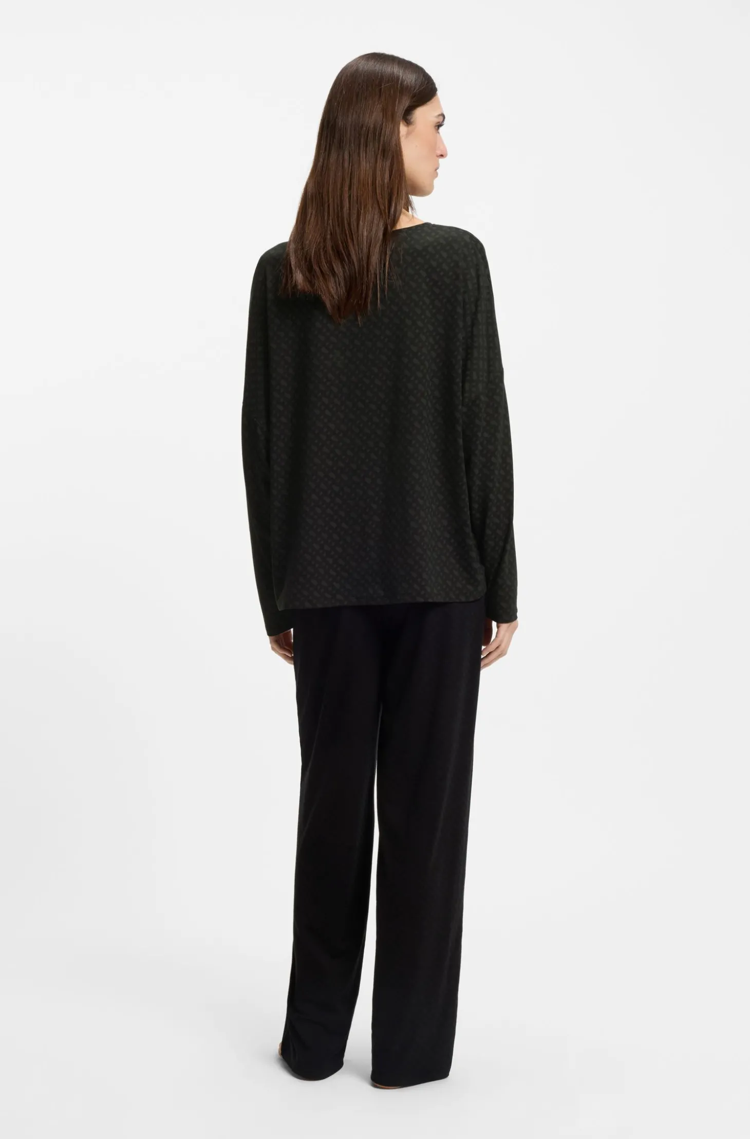 Pyjama-Top mit Monogramm-Print und Fledermausärmeln