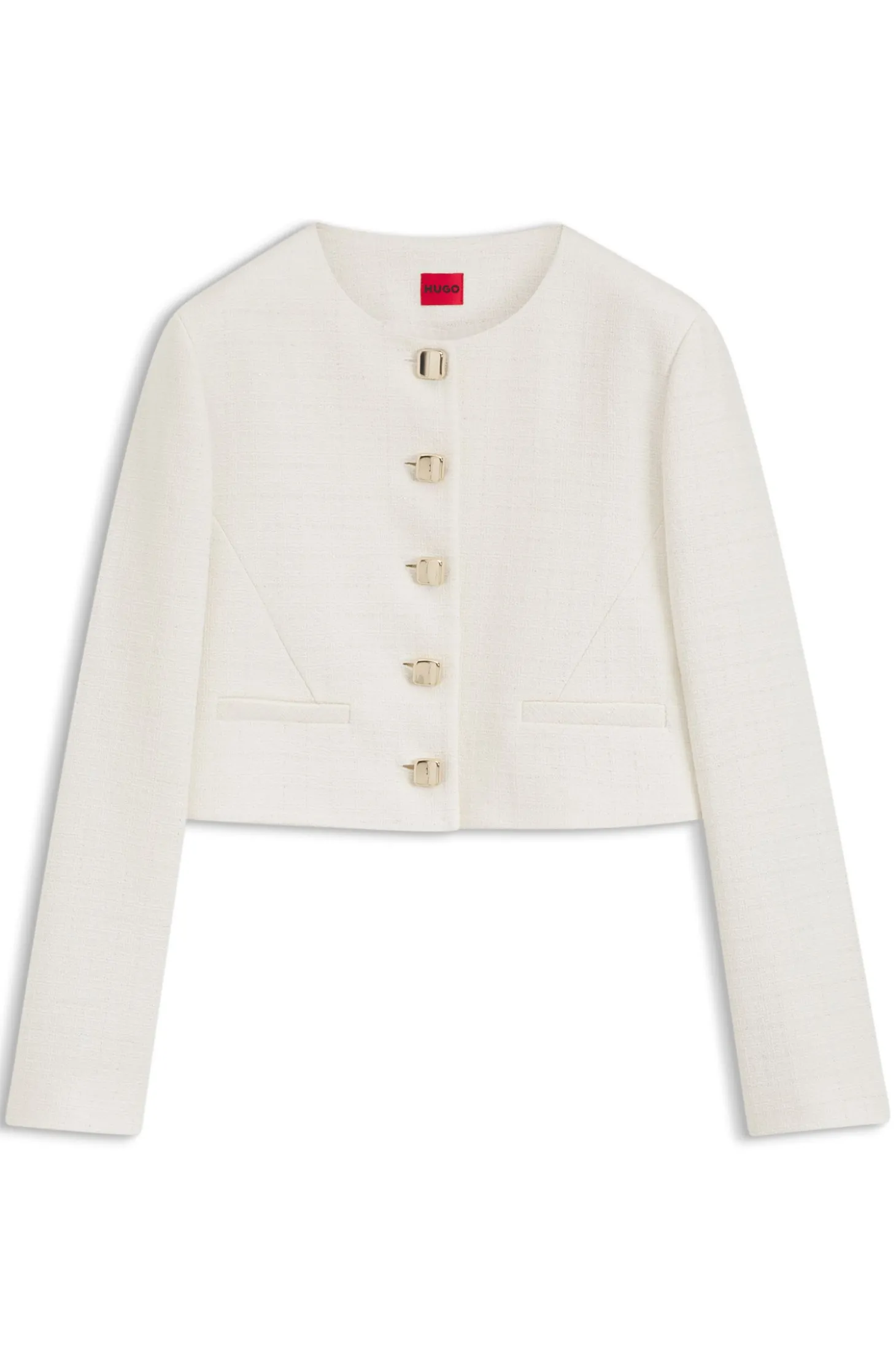 Regular-Fit Blazer aus Baumwoll-Mix in Bouclé