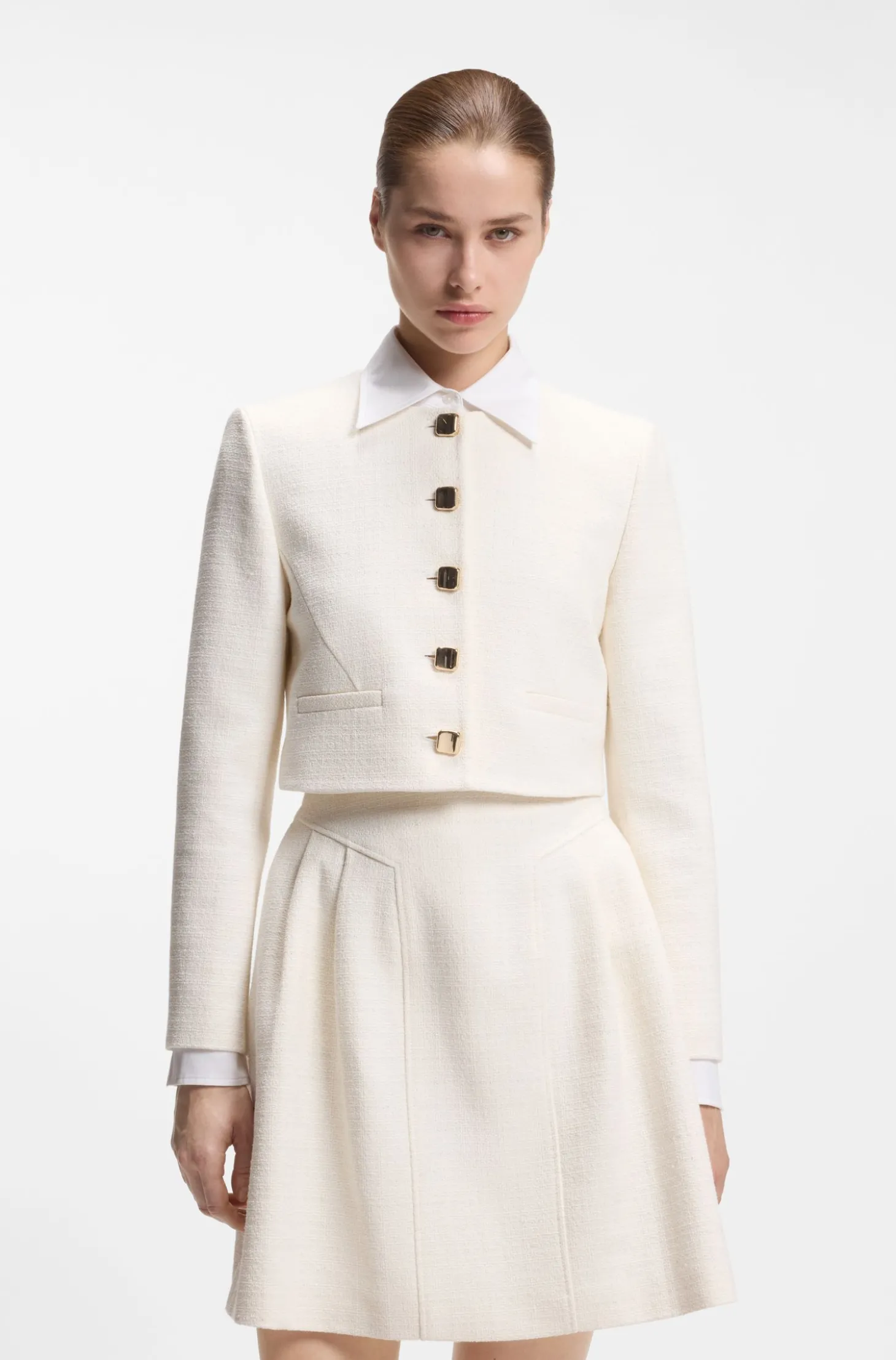 Regular-Fit Blazer aus Baumwoll-Mix in Bouclé
