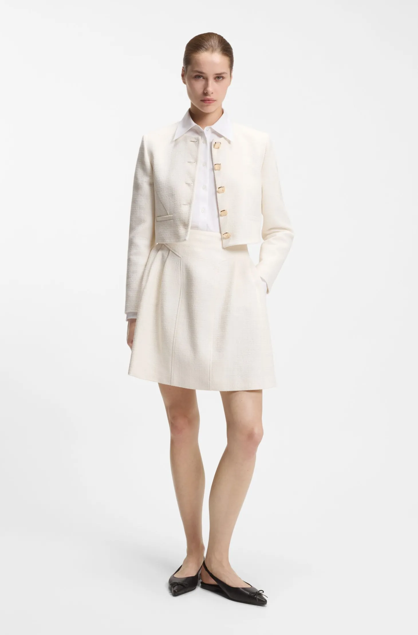 Regular-Fit Blazer aus Baumwoll-Mix in Bouclé