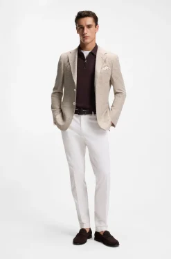 Regular-Fit Blazer aus gemustertem Leinen-Mix