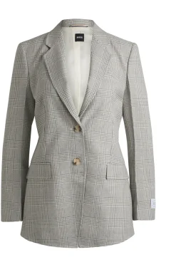 Regular-Fit Blazer aus kariertem Schurwoll-Krepp