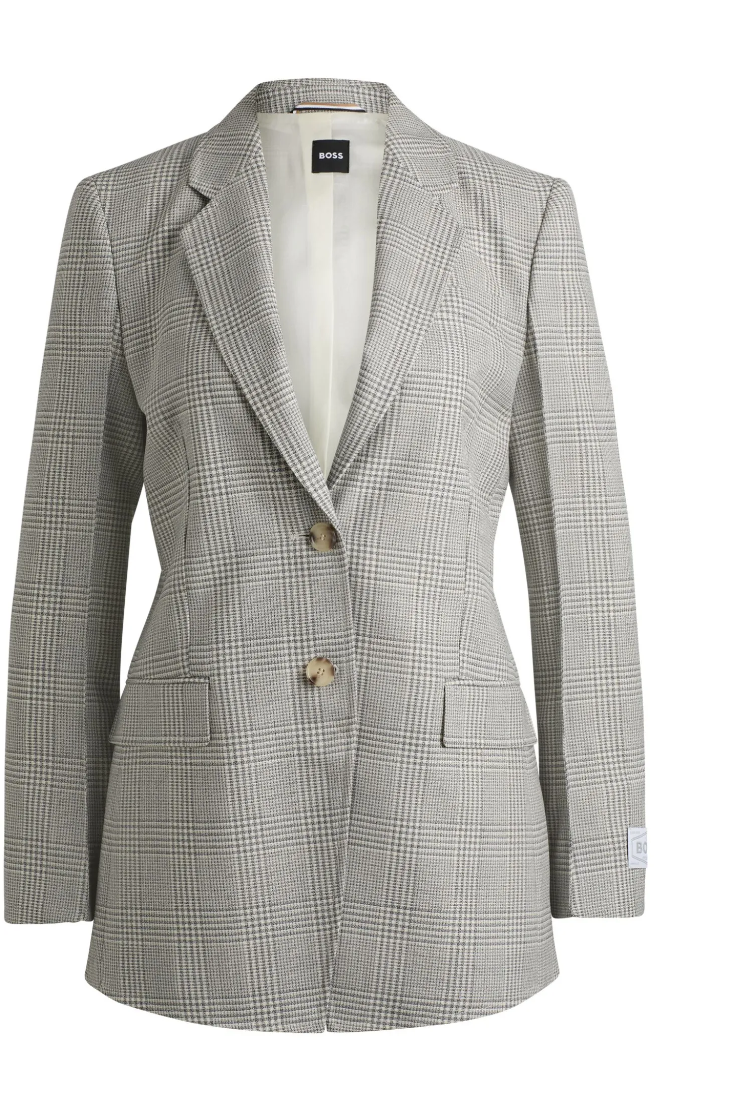 Regular-Fit Blazer aus kariertem Schurwoll-Krepp