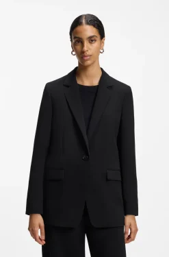 Regular-Fit Blazer aus knitterfreiem Krepp