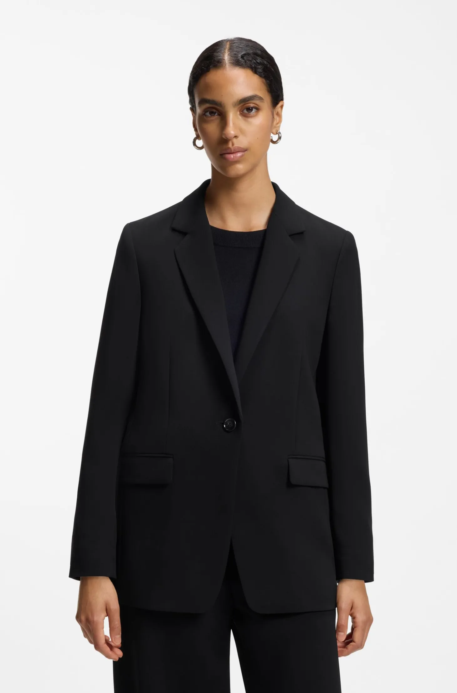 Regular-Fit Blazer aus knitterfreiem Krepp