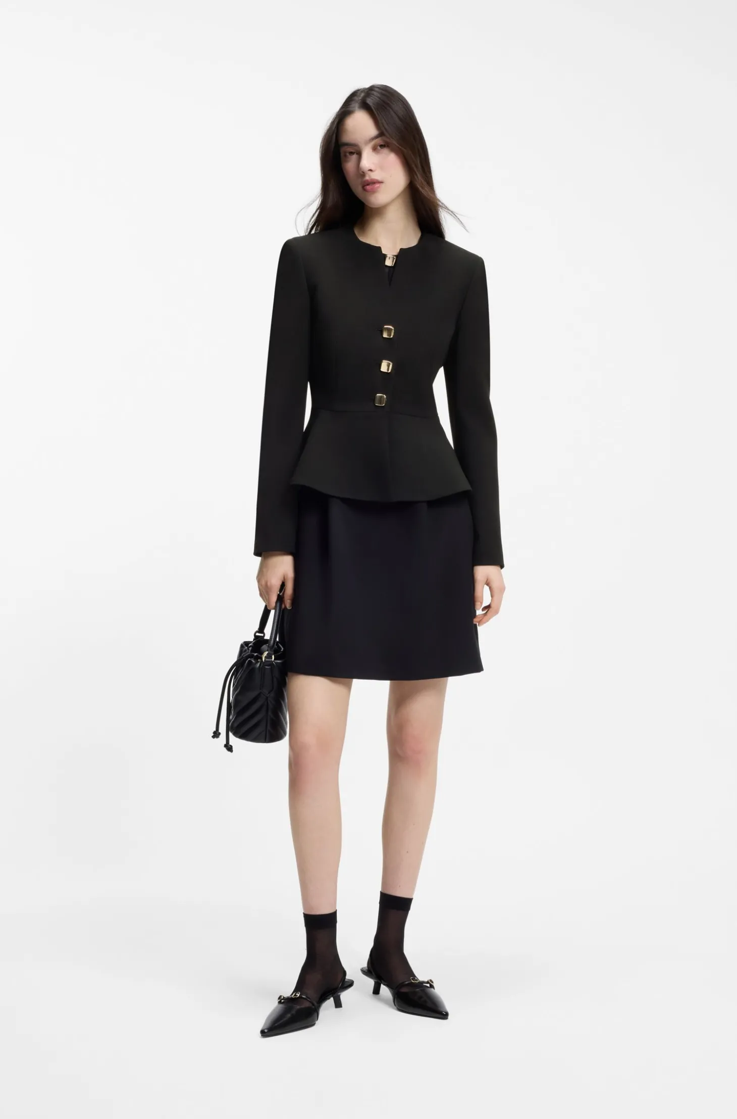 Regular-Fit Blazer aus Krepp-Gewebe mit Schößchen-Saum