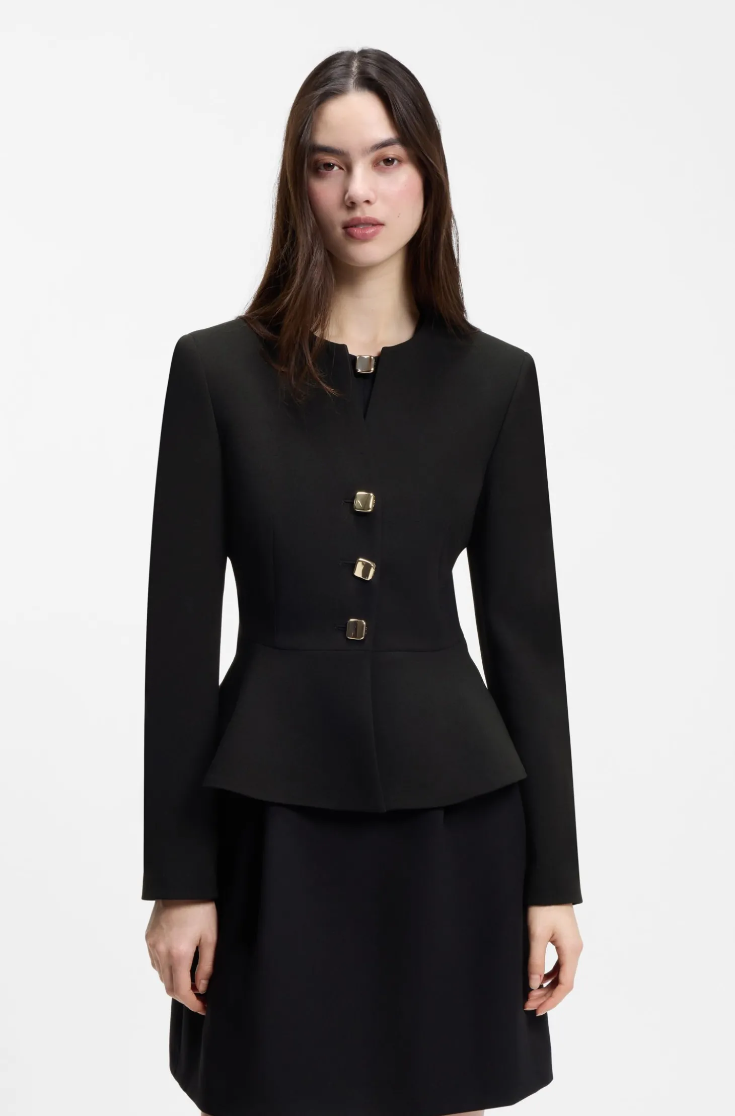 Regular-Fit Blazer aus Krepp-Gewebe mit Schößchen-Saum