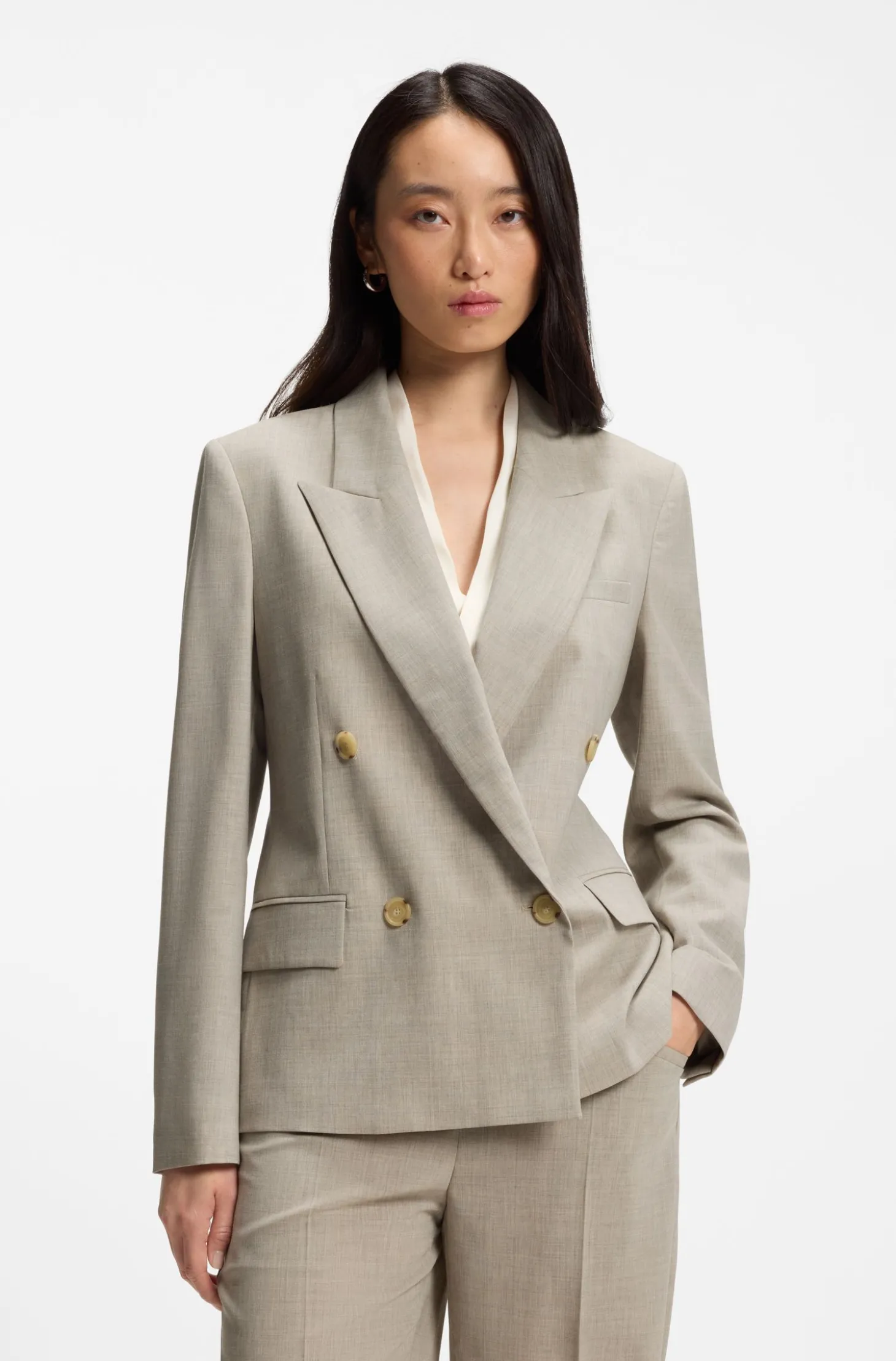 Regular-Fit Blazer aus melierter Schurwolle