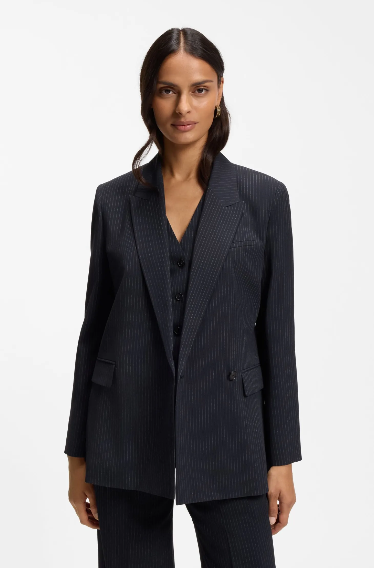 Regular-Fit Blazer aus Stretch-Crêpe mit Nadelstreifen