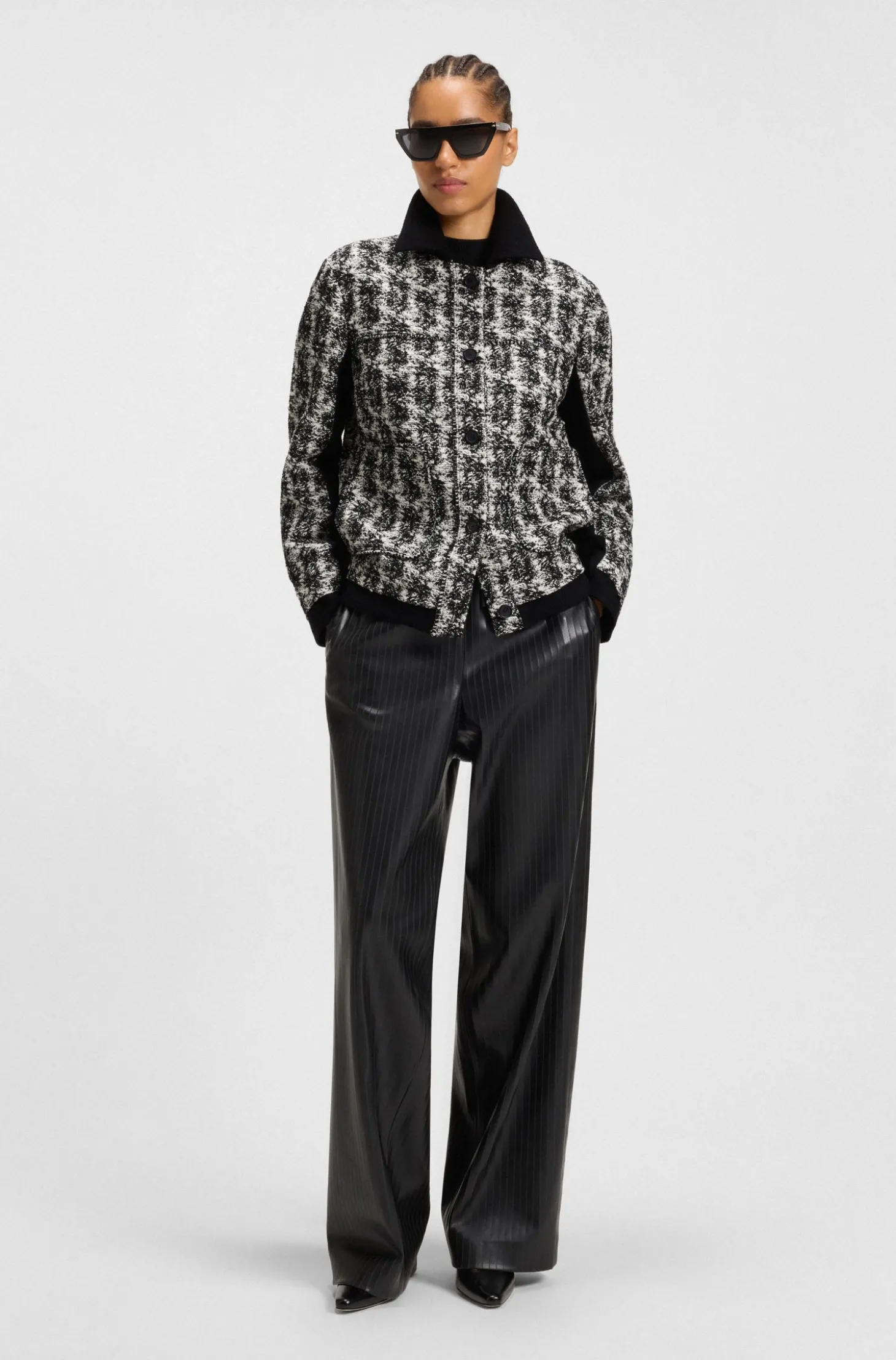 Regular-Fit Blazer aus Tweed mit Feder-Muster