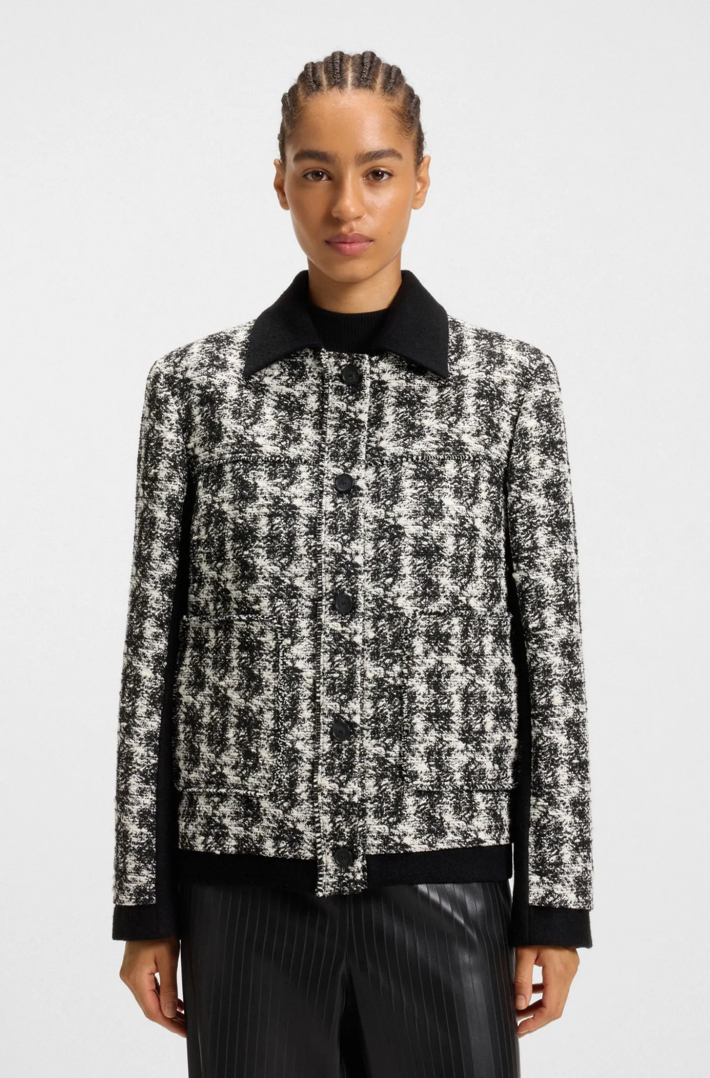 Regular-Fit Blazer aus Tweed mit Feder-Muster