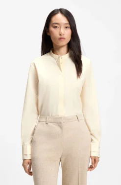 Regular-Fit Bluse aus Baumwoll-Popeline mit verdeckter Knopfleiste